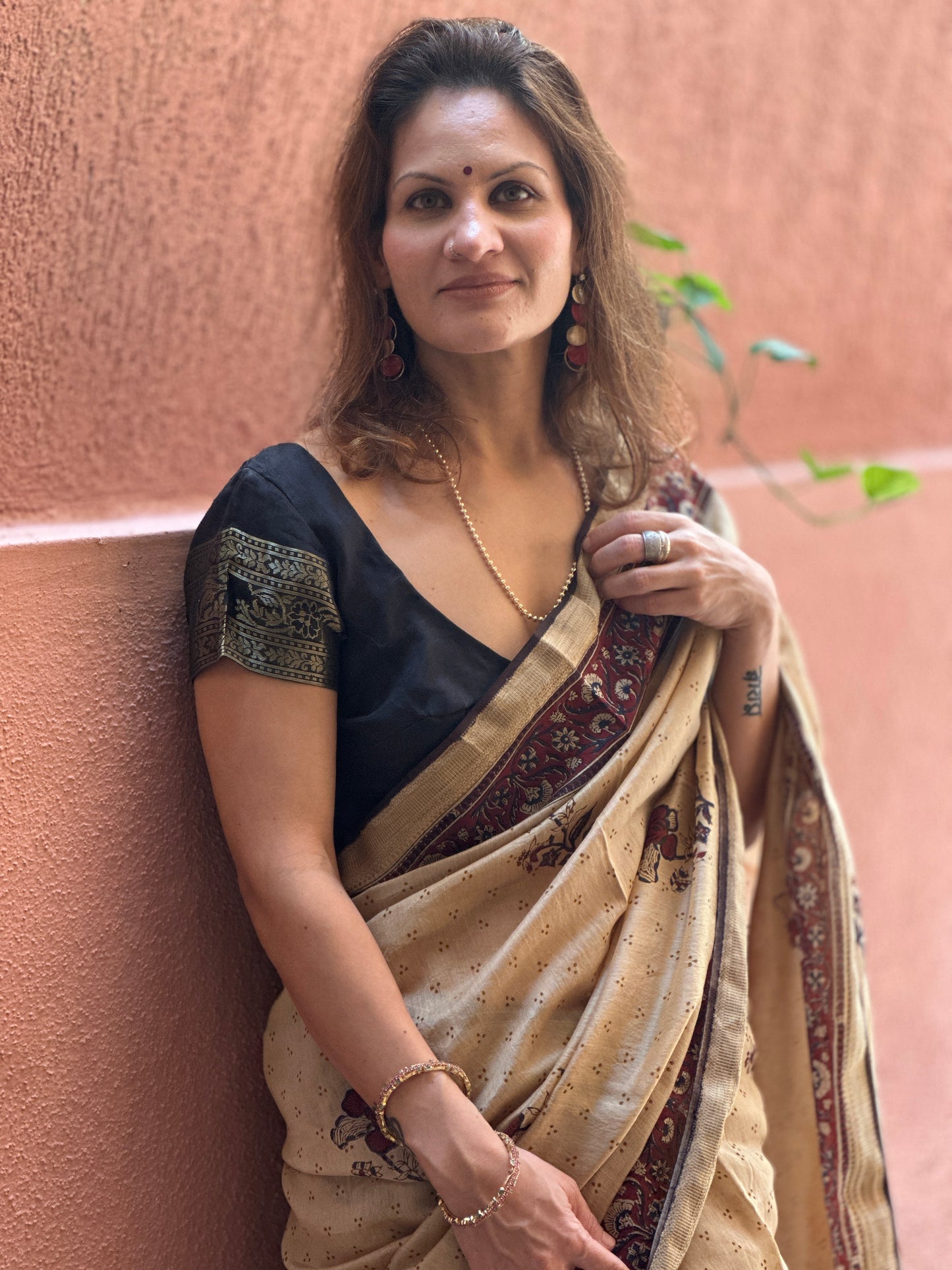Cream Sanganeri Handblock Print Chanderi Silk Saree