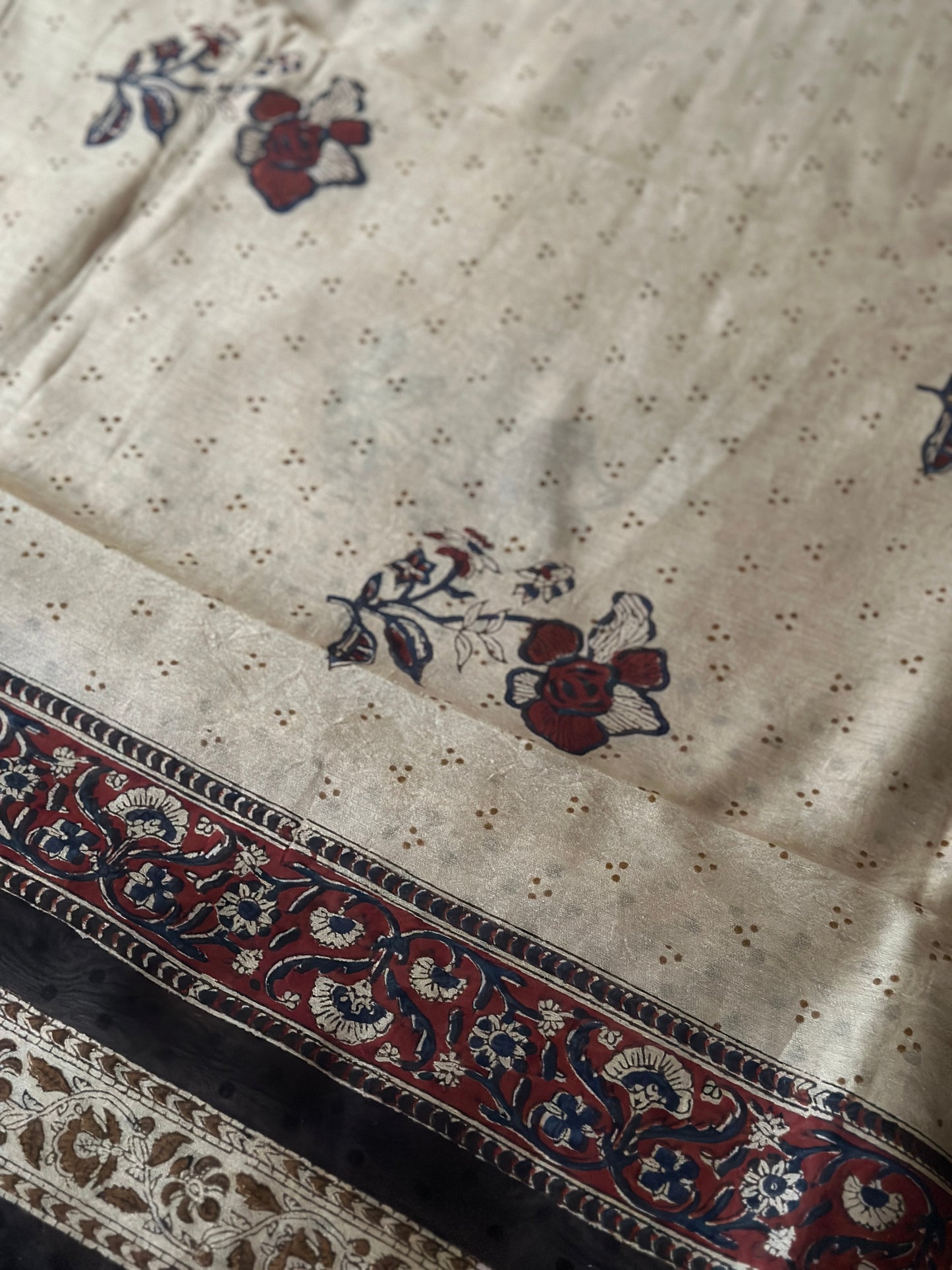 Cream Sanganeri Handblock Print Chanderi Silk Saree