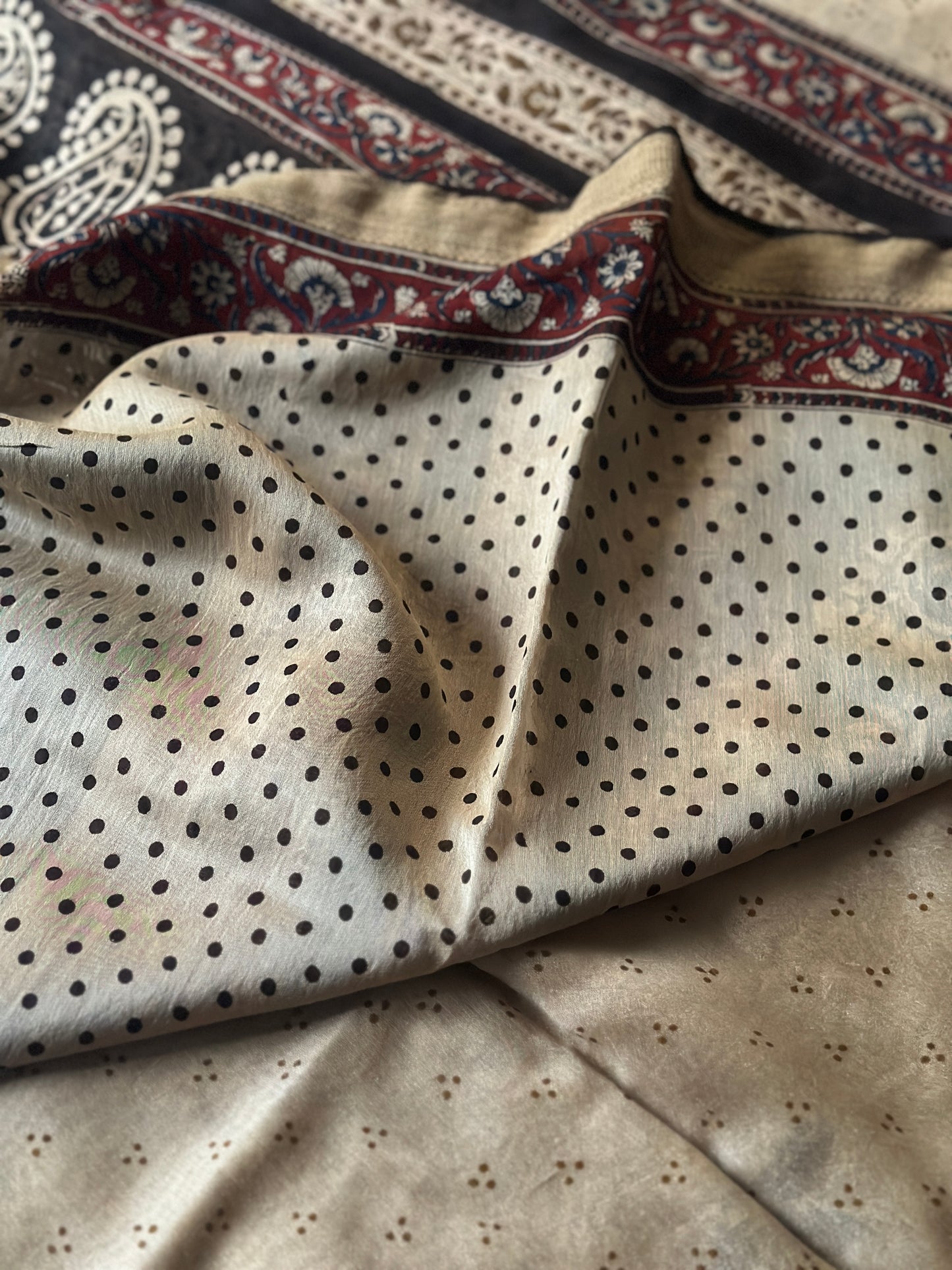 Cream Sanganeri Handblock Print Chanderi Silk Saree