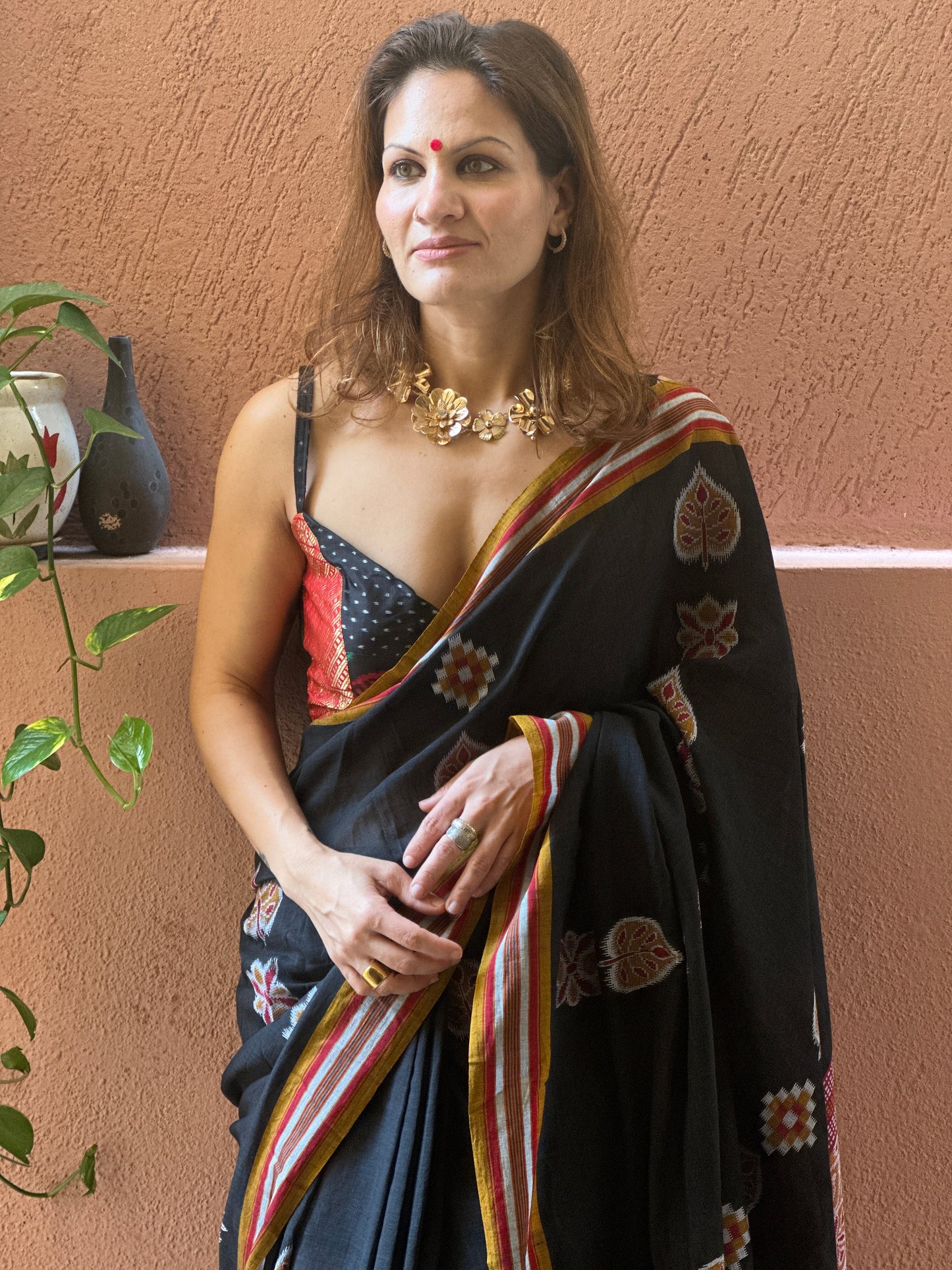 Black Mercerised Soft Cotton Sambhalpuri Weaving Jamdani Saree