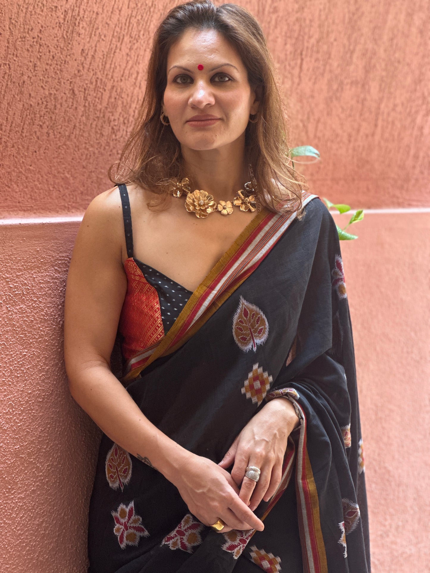 Black Mercerised Soft Cotton Sambhalpuri Weaving Jamdani Saree
