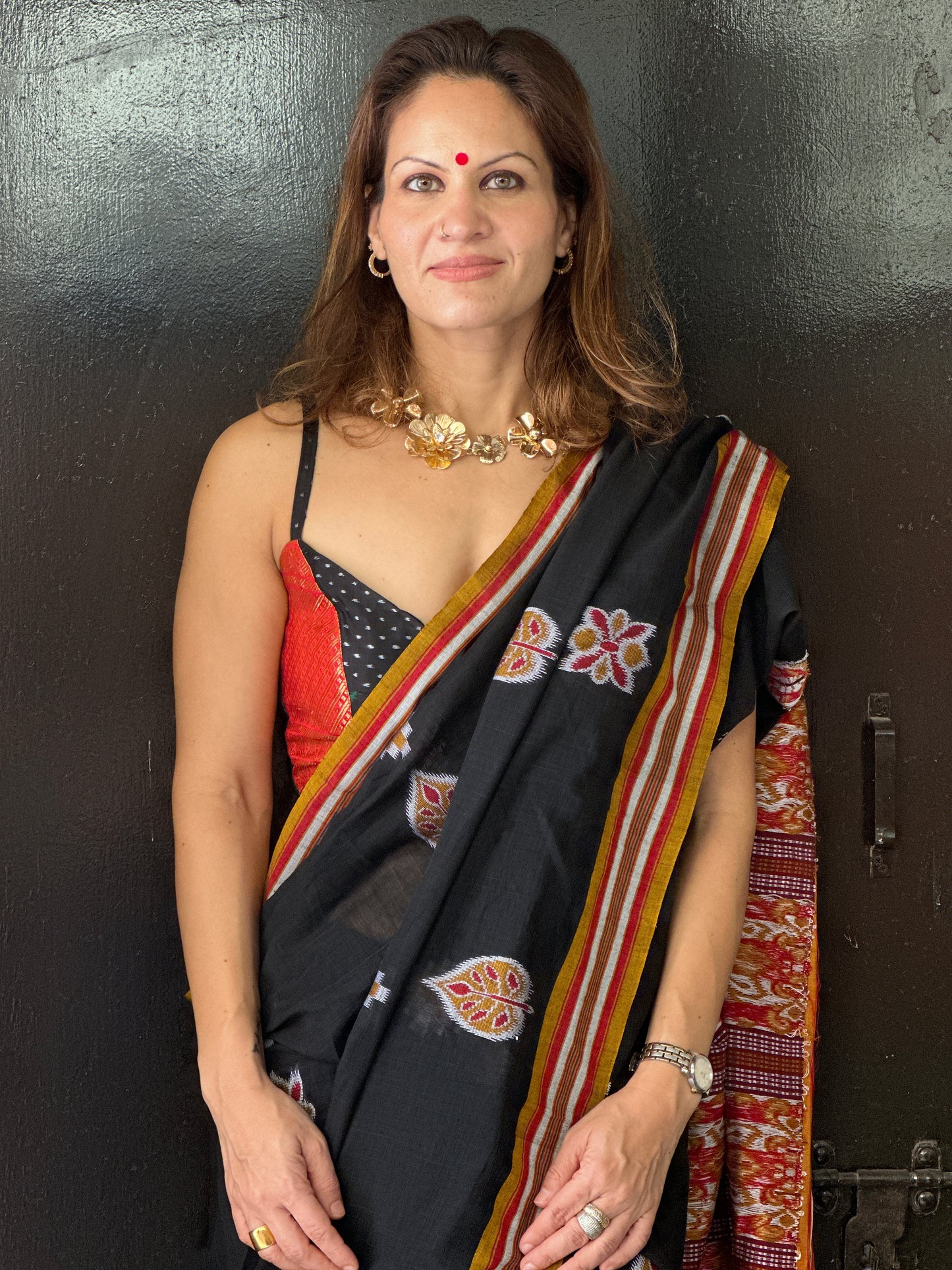 Black Mercerised Soft Cotton Sambhalpuri Weaving Jamdani Saree