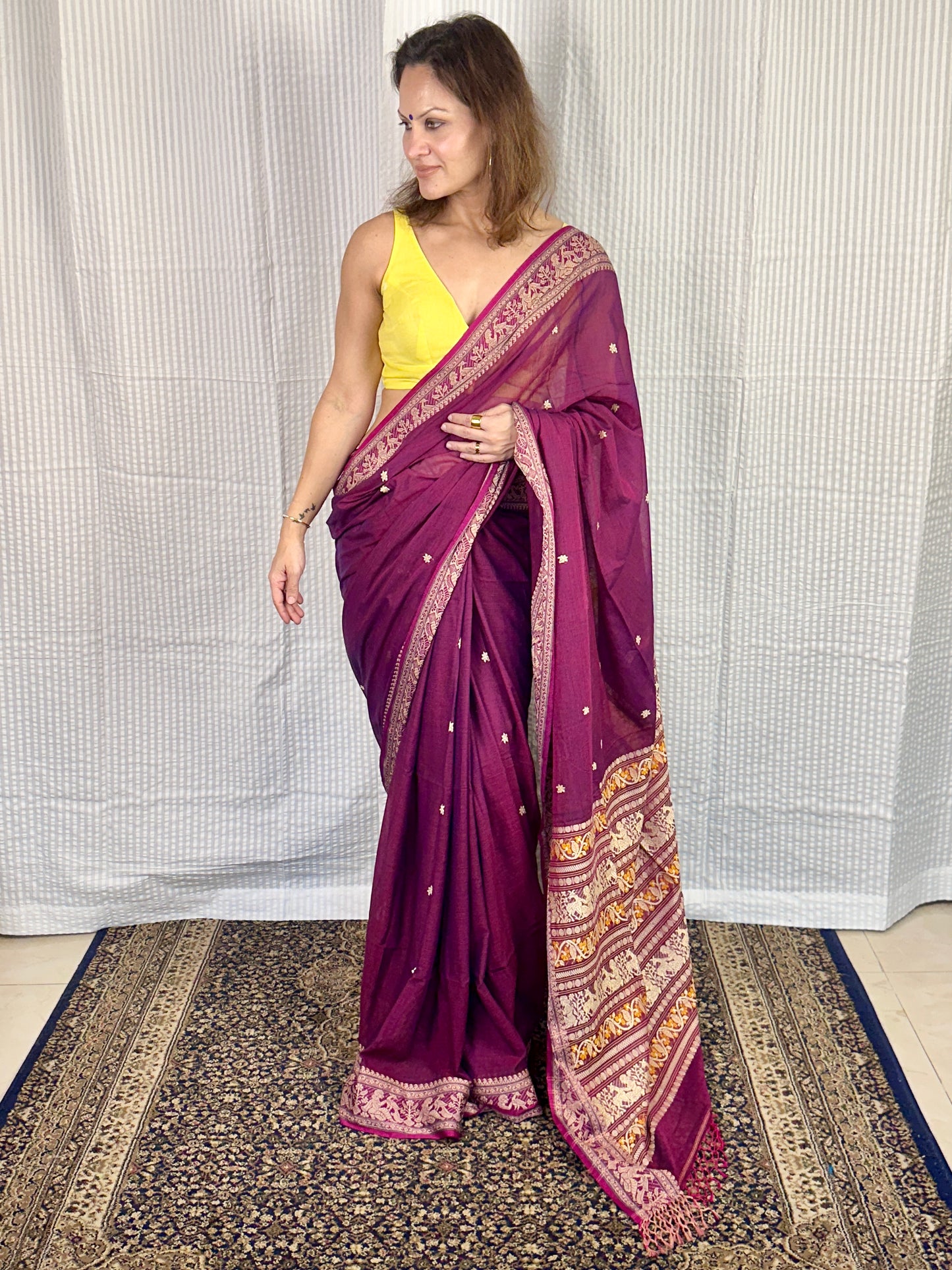 Magenta Pure Cotton Baluchari Saree with Weaving