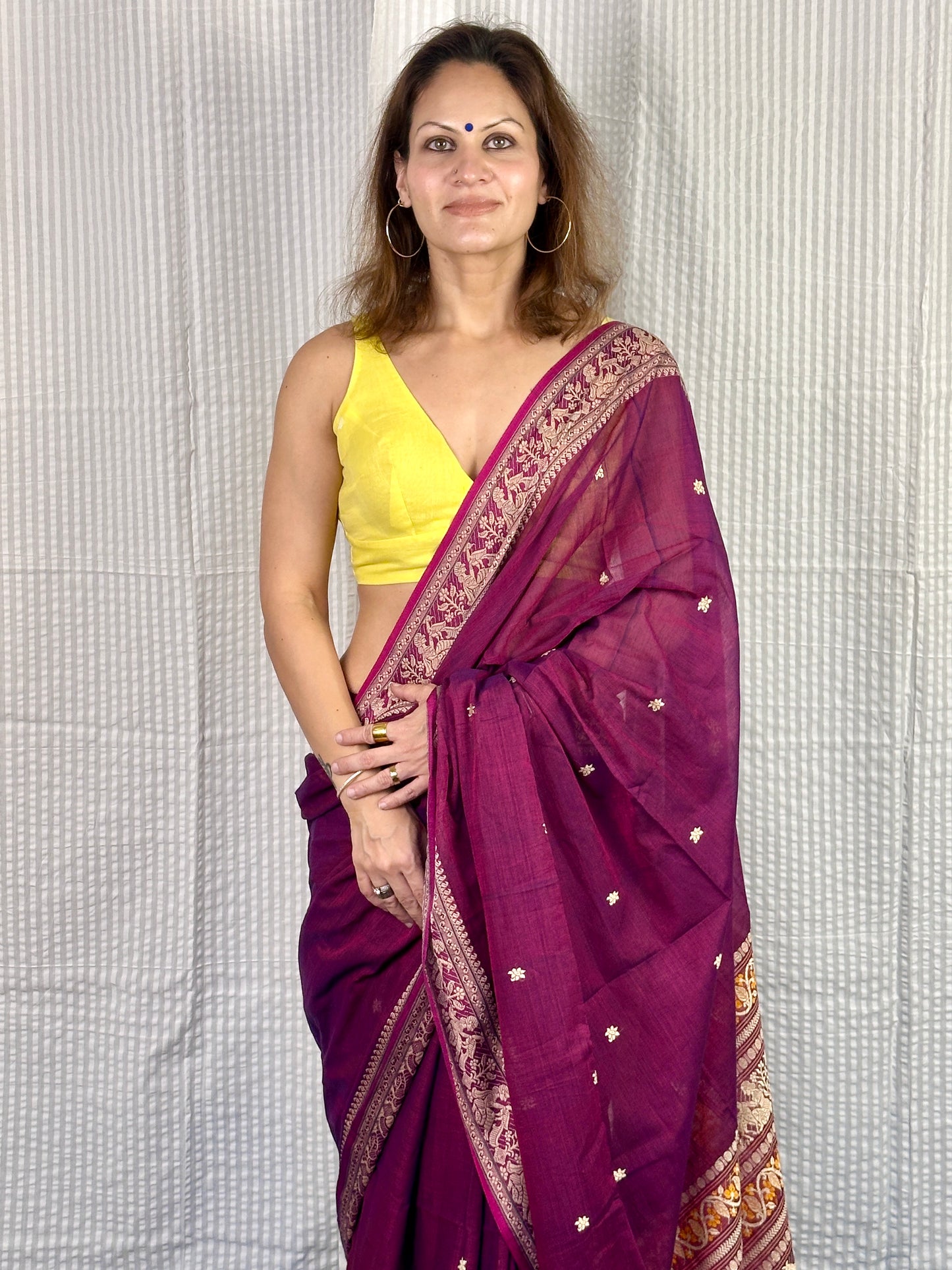 Magenta Pure Cotton Baluchari Saree with Weaving