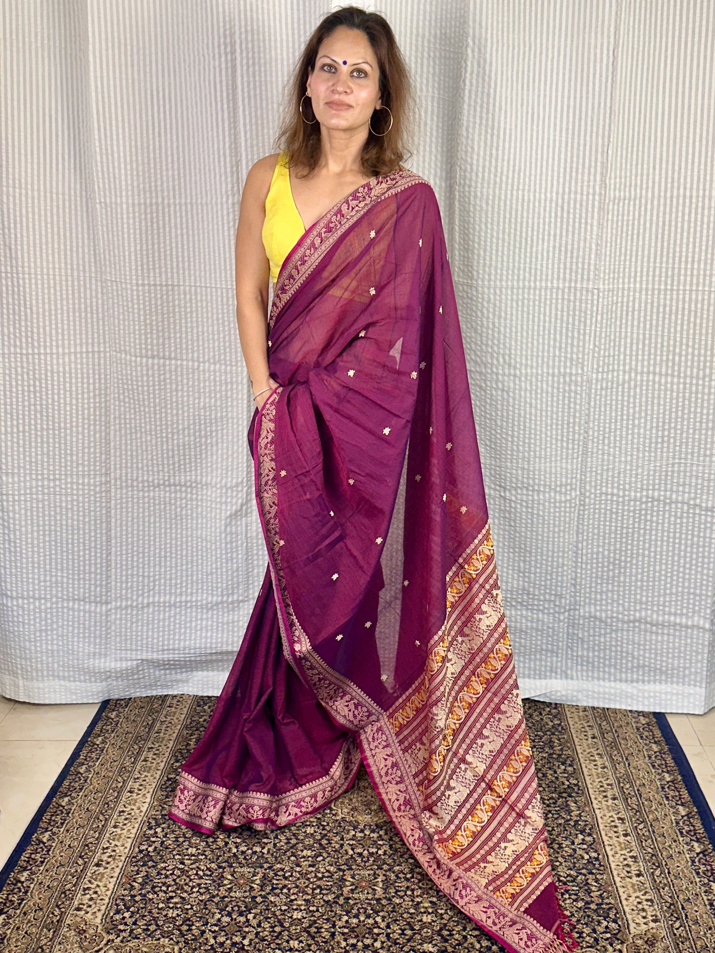Magenta Pure Cotton Baluchari Saree with Weaving