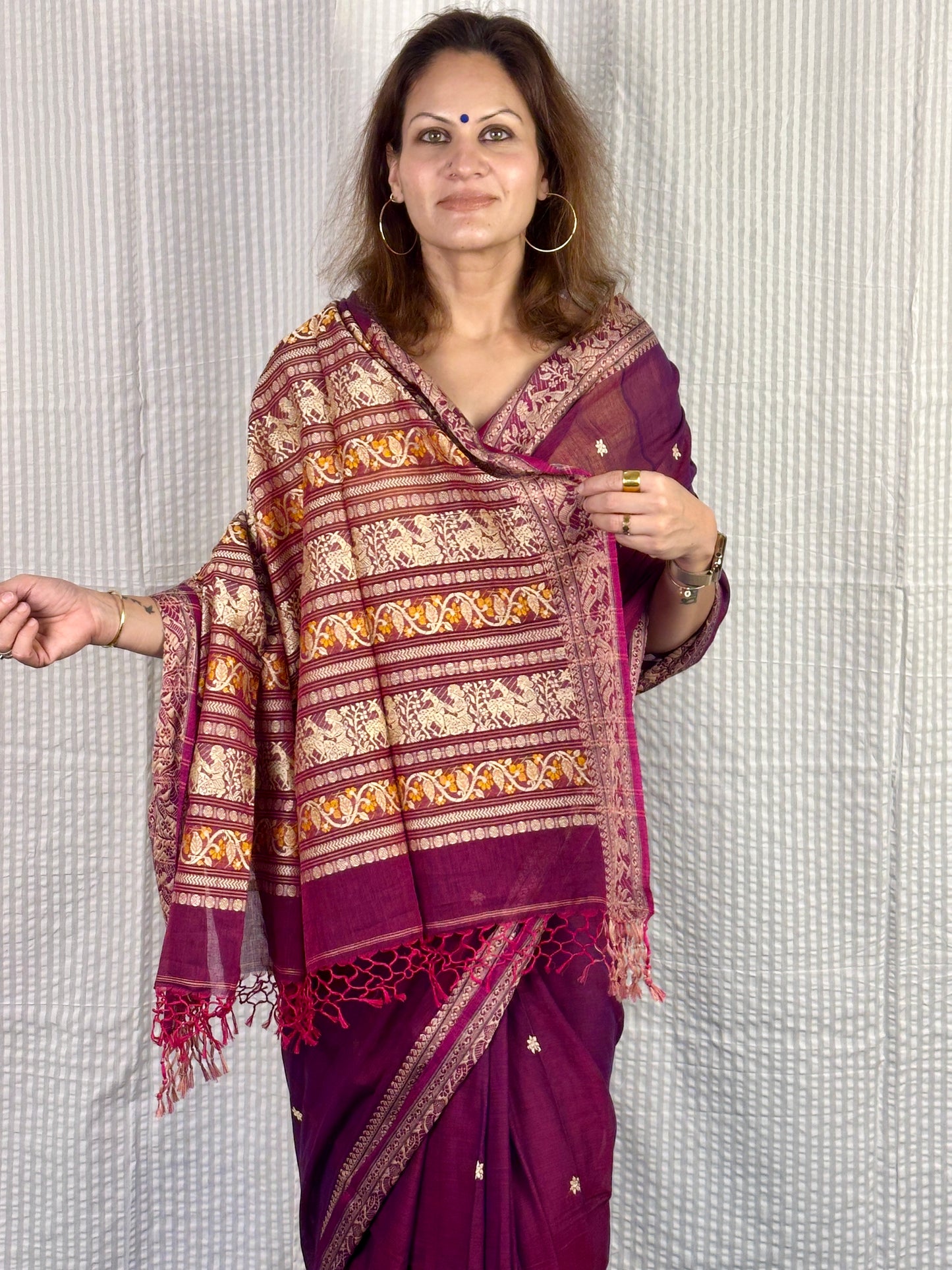 Magenta Pure Cotton Baluchari Saree with Weaving