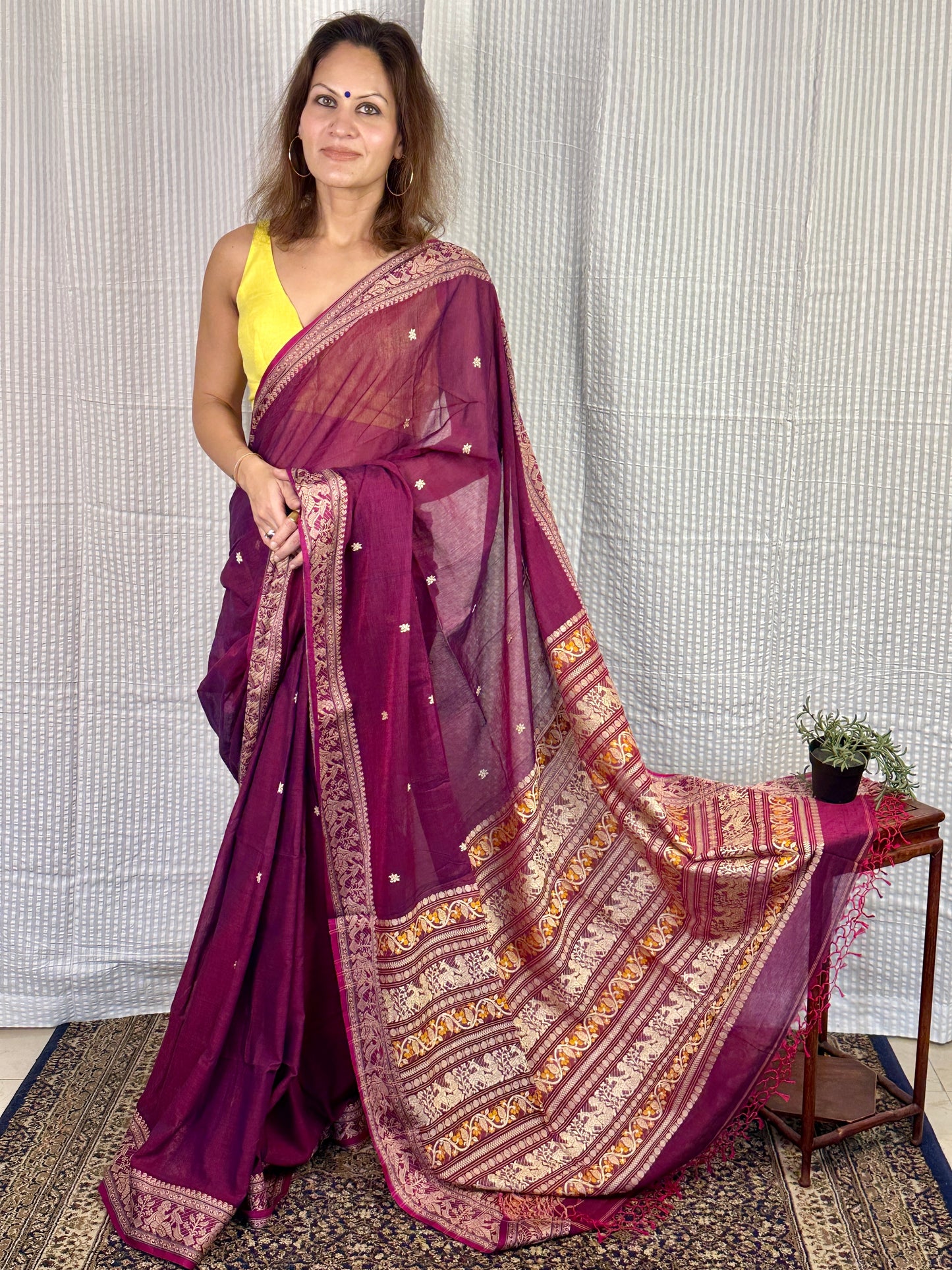 Magenta Pure Cotton Baluchari Saree with Weaving