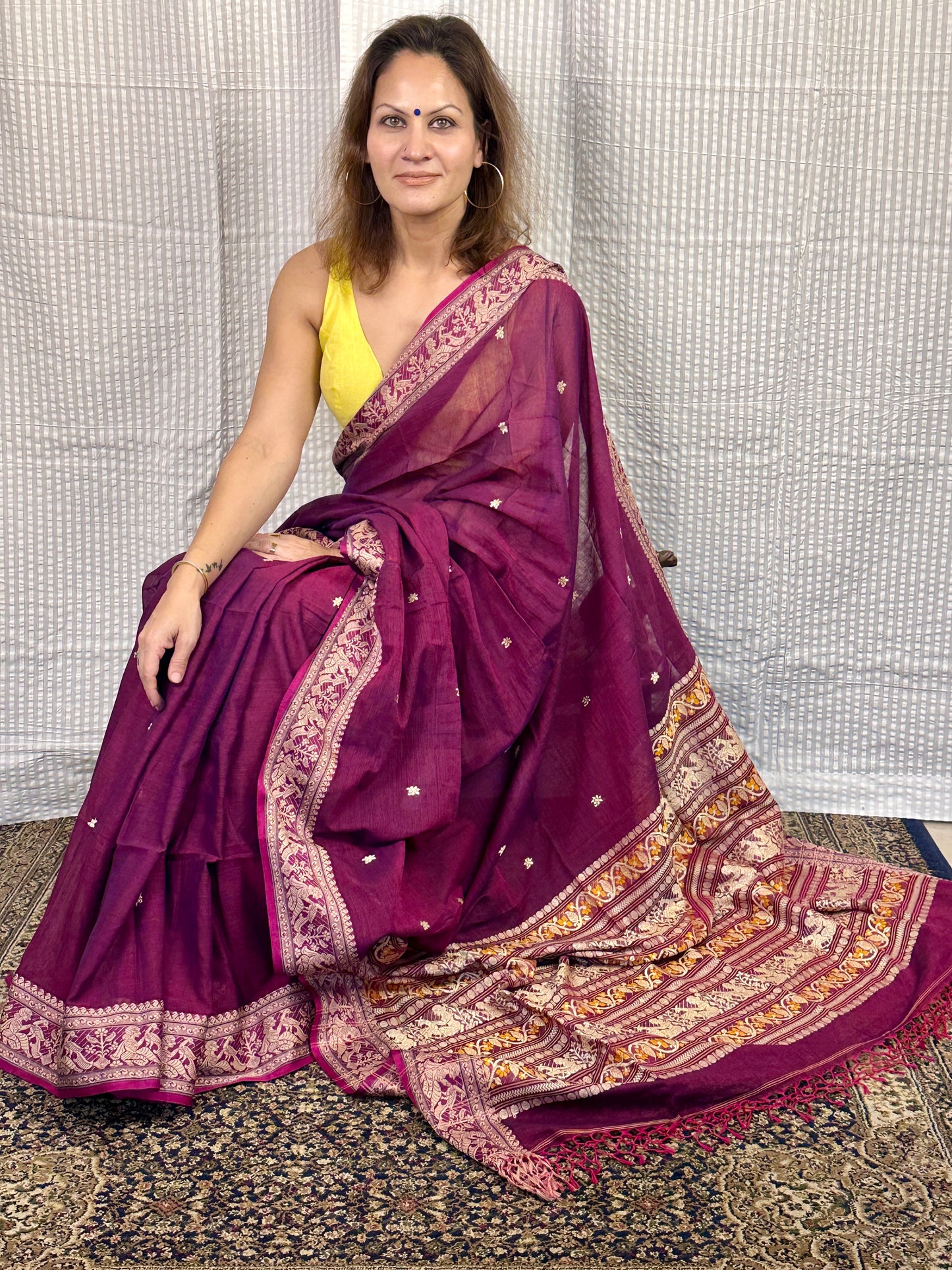 Magenta Pure Cotton Baluchari Saree with Weaving