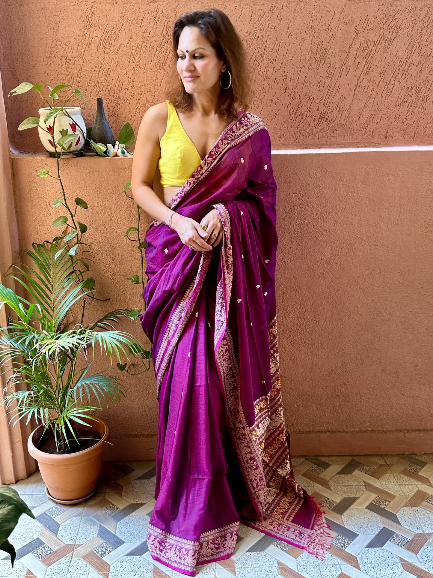 Magenta Pure Cotton Baluchari Saree with Weaving