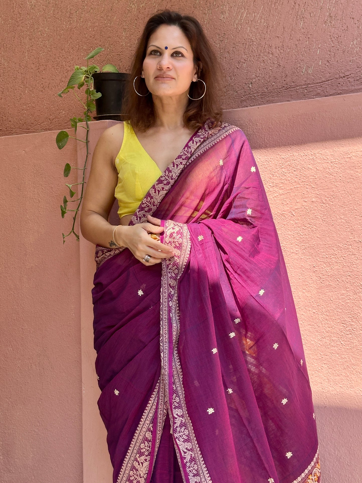 Magenta Pure Cotton Baluchari Saree with Weaving