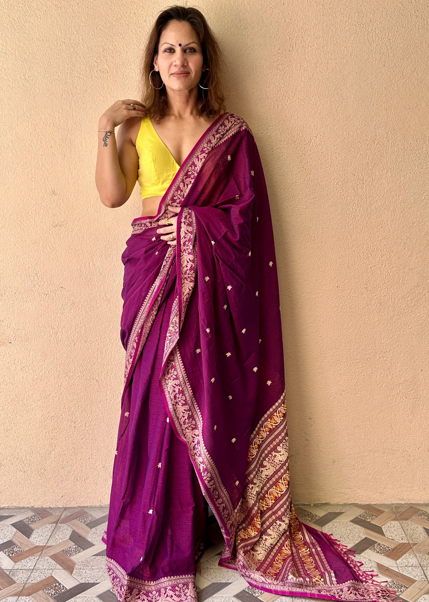 Magenta Pure Cotton Baluchari Saree with Weaving