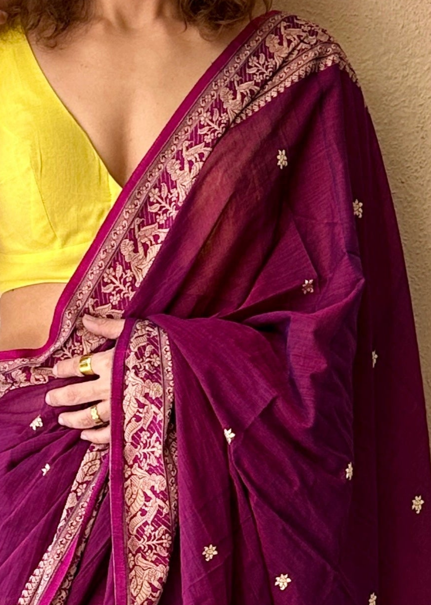 Magenta Pure Cotton Baluchari Saree with Weaving