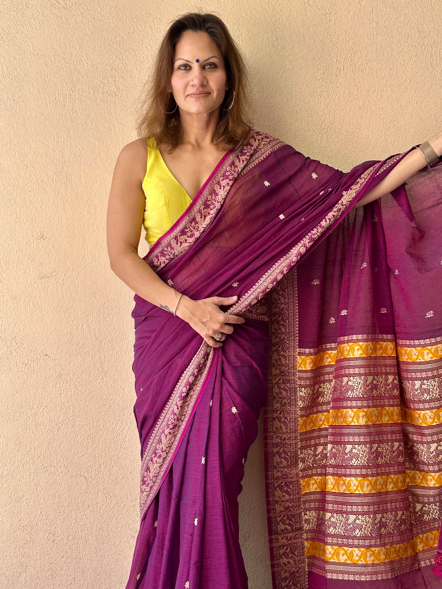 Magenta Pure Cotton Baluchari Saree with Weaving