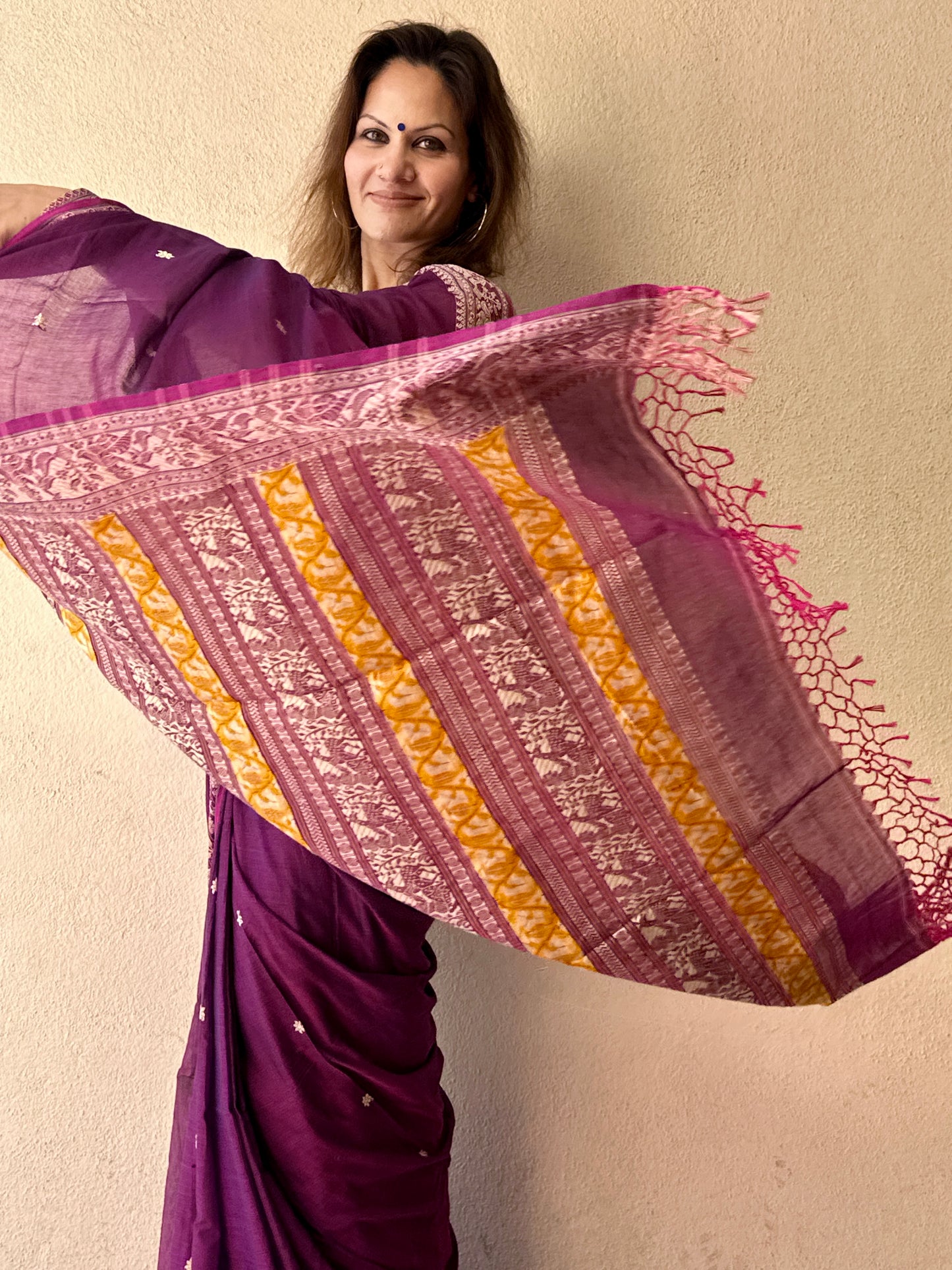 Magenta Pure Cotton Baluchari Saree with Weaving