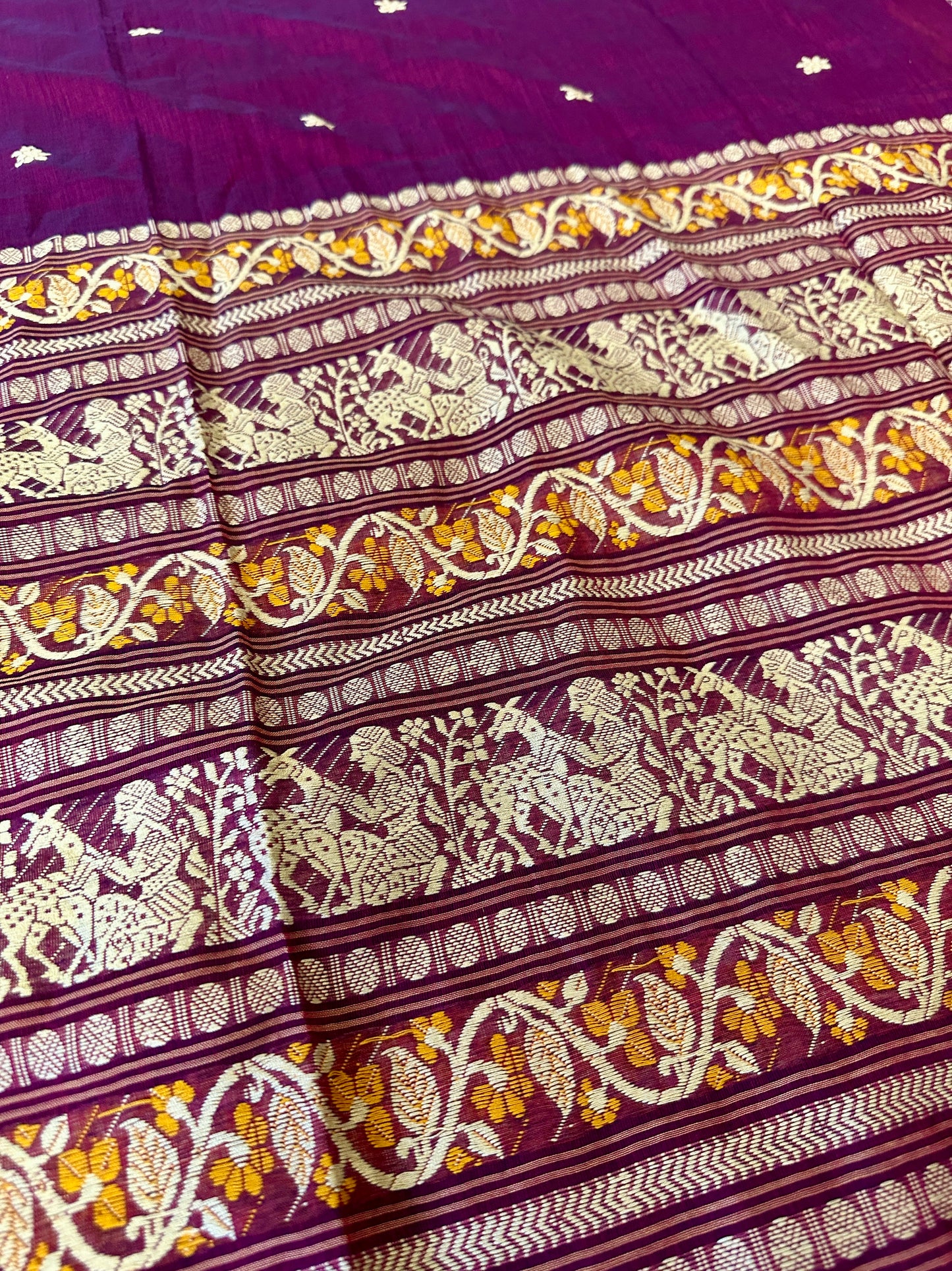 Magenta Pure Cotton Baluchari Saree with Weaving