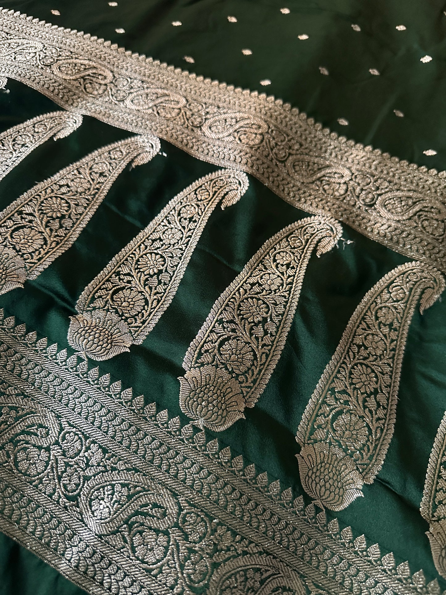 Green Mashru Silk Banarasi Saree with Silver & Gold Zari Work