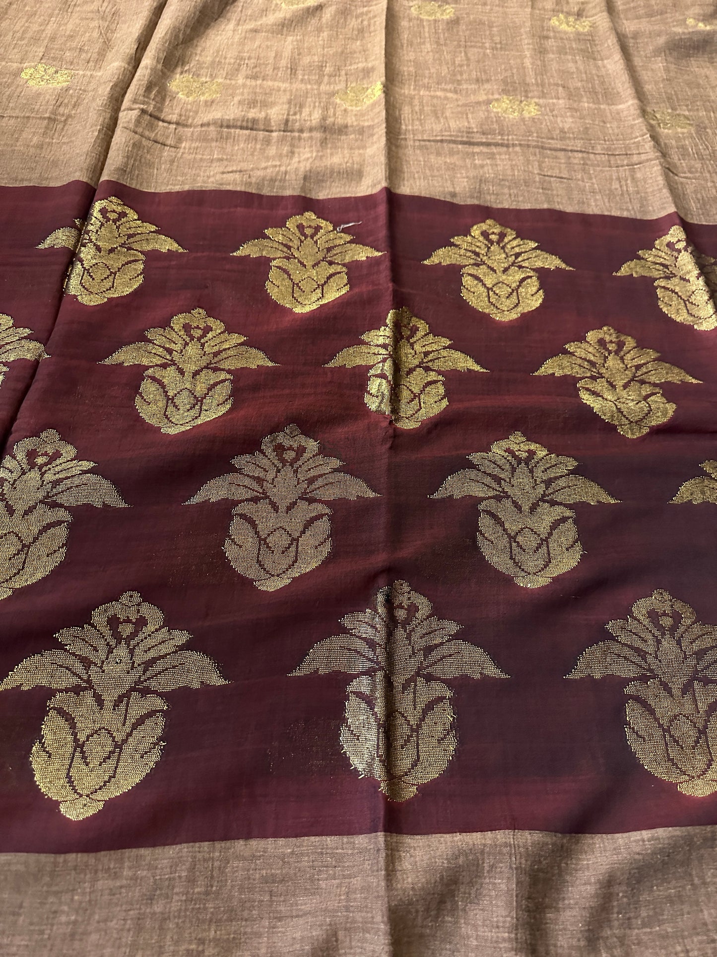 Brown Pure Cotton Jamdani Saree with Intricate Zari Work