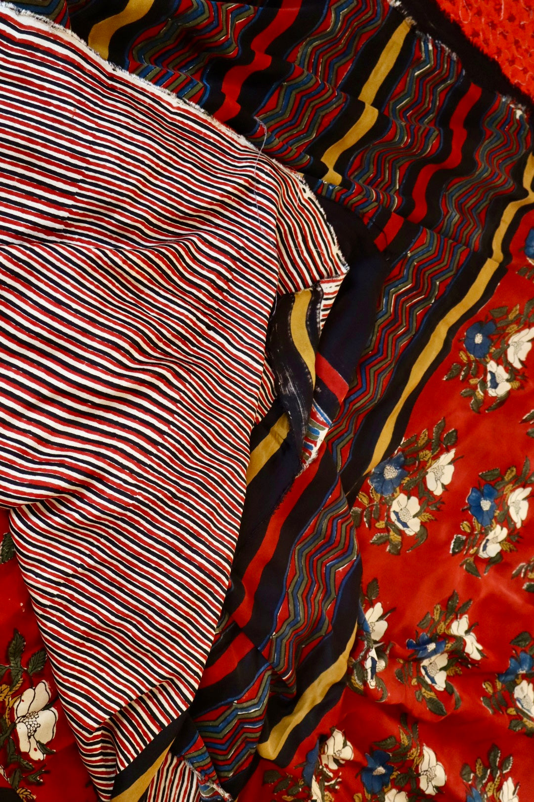 Bright Red Natural Dye Floral Handblock Print Modal Silk Saree (Copy)