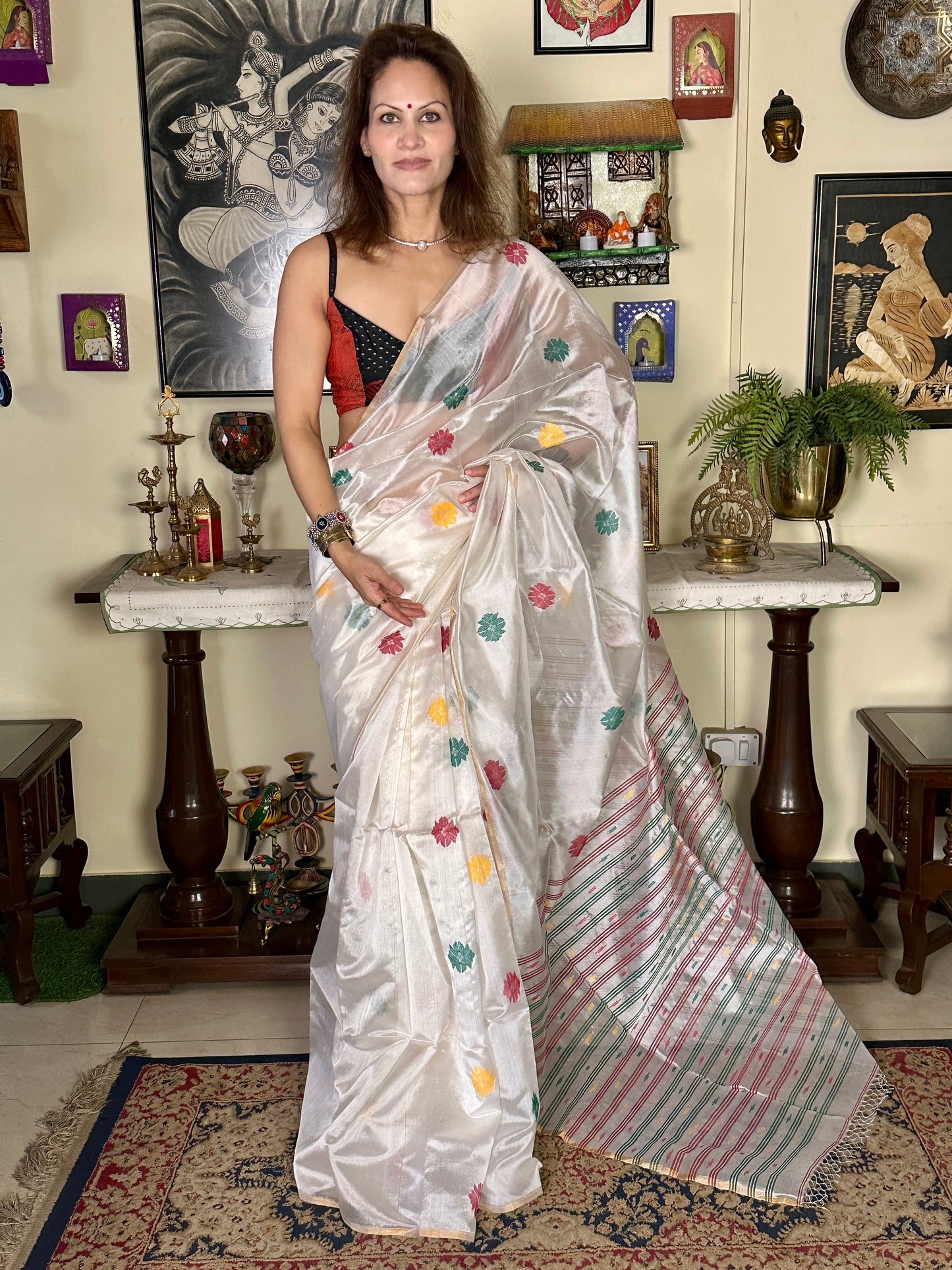 White Cotton Silk Jamdani Saree with Intricate Jamdani Work