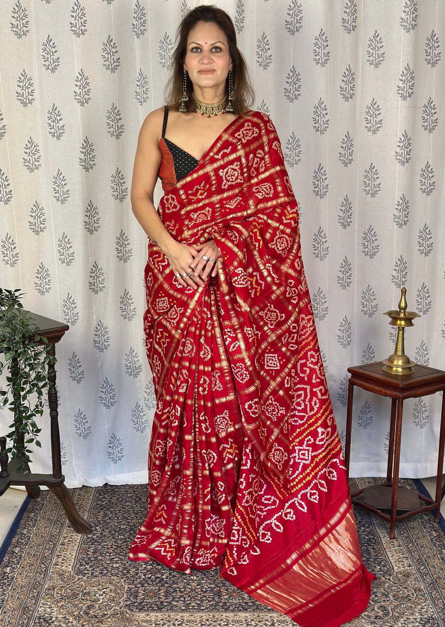 Red Pure Gajji Silk Gharchola Saree