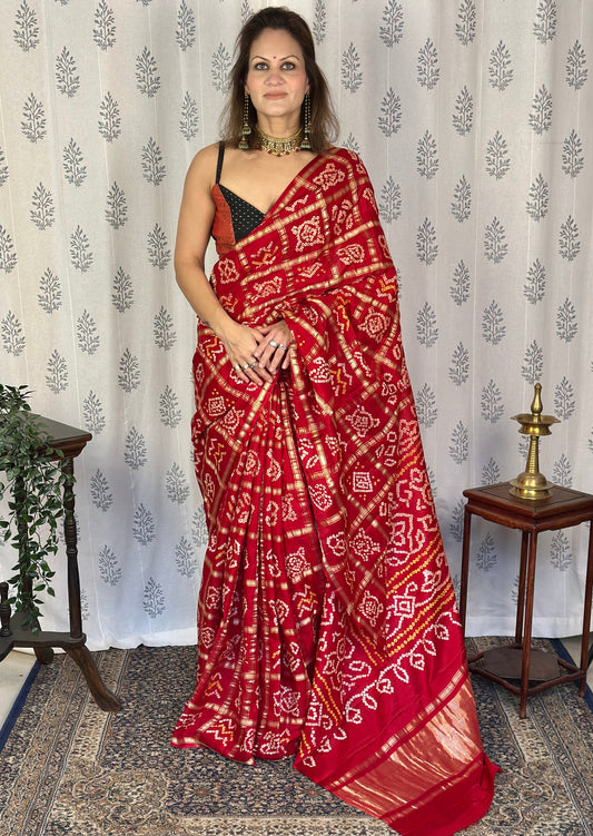 Red Pure Gajji Silk Gharchola Saree