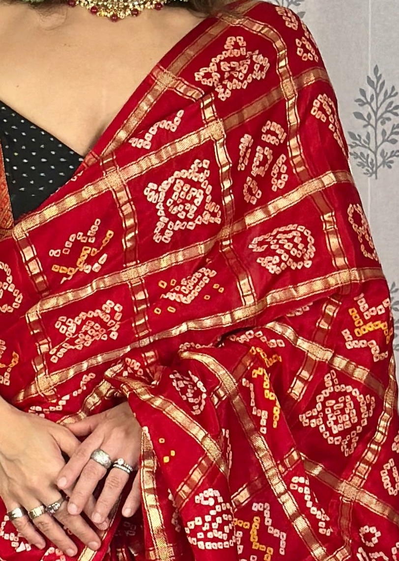 Red Pure Gajji Silk Gharchola Saree