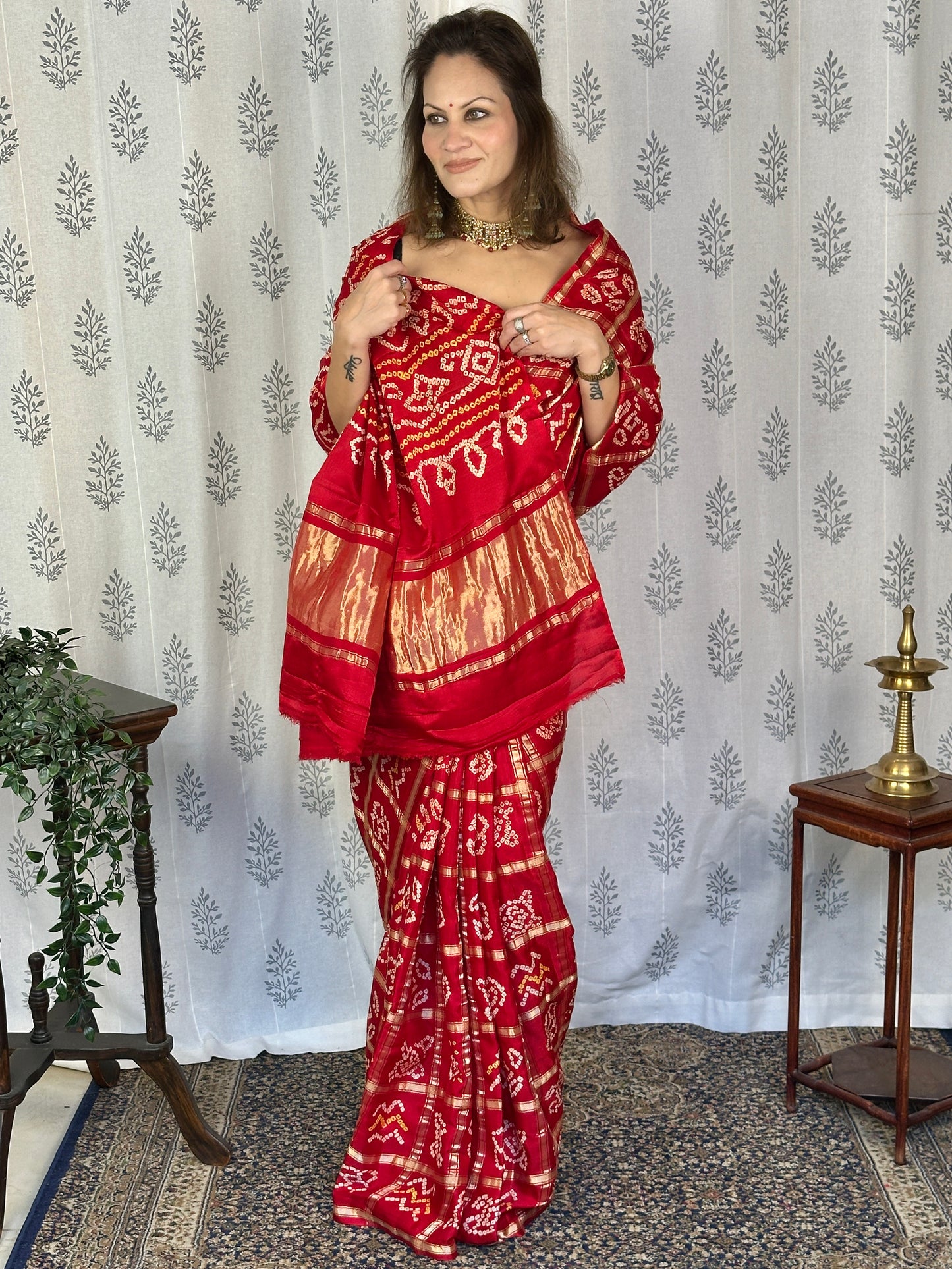 Red Pure Gajji Silk Gharchola Saree