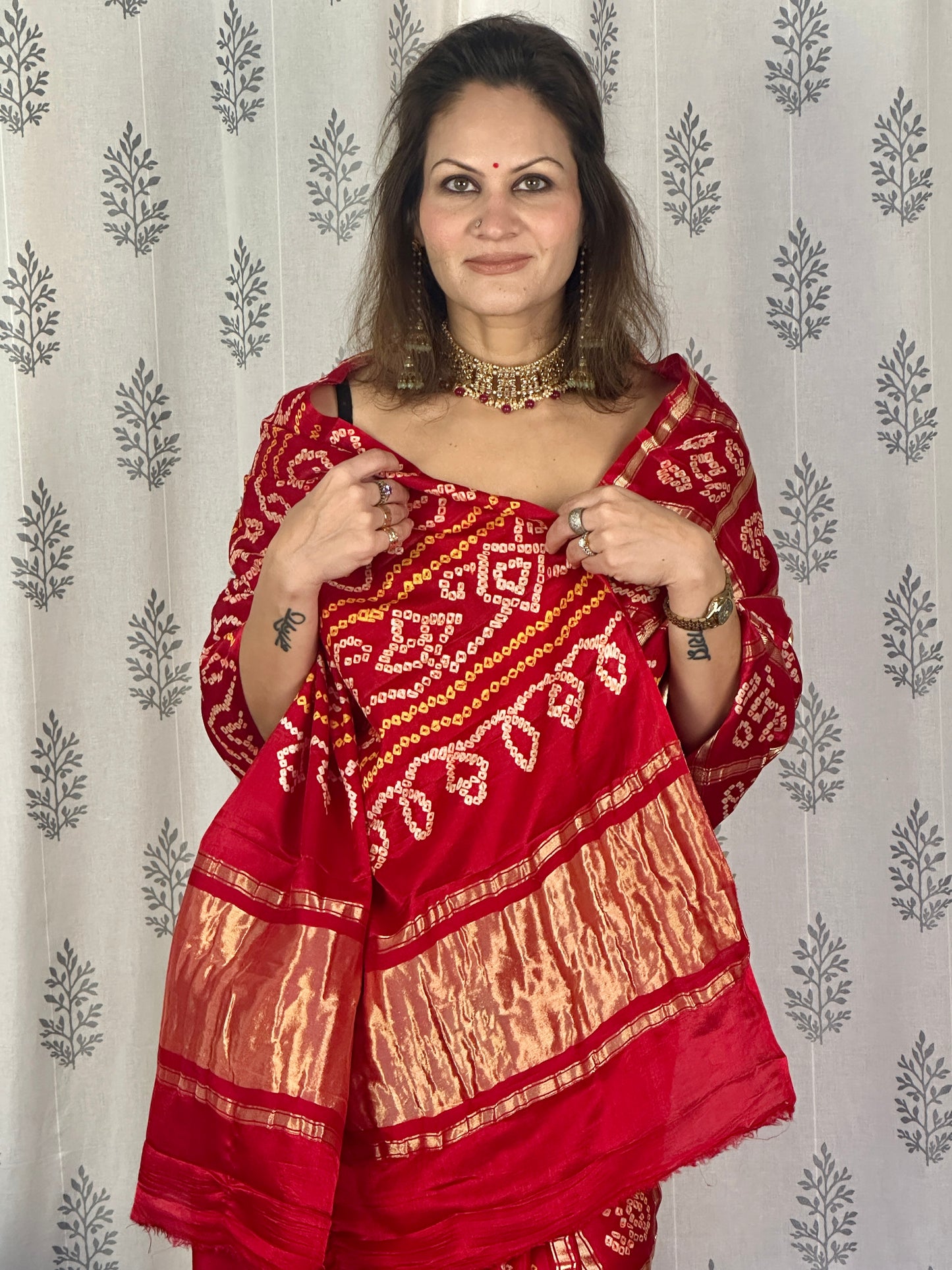 Red Pure Gajji Silk Gharchola Saree