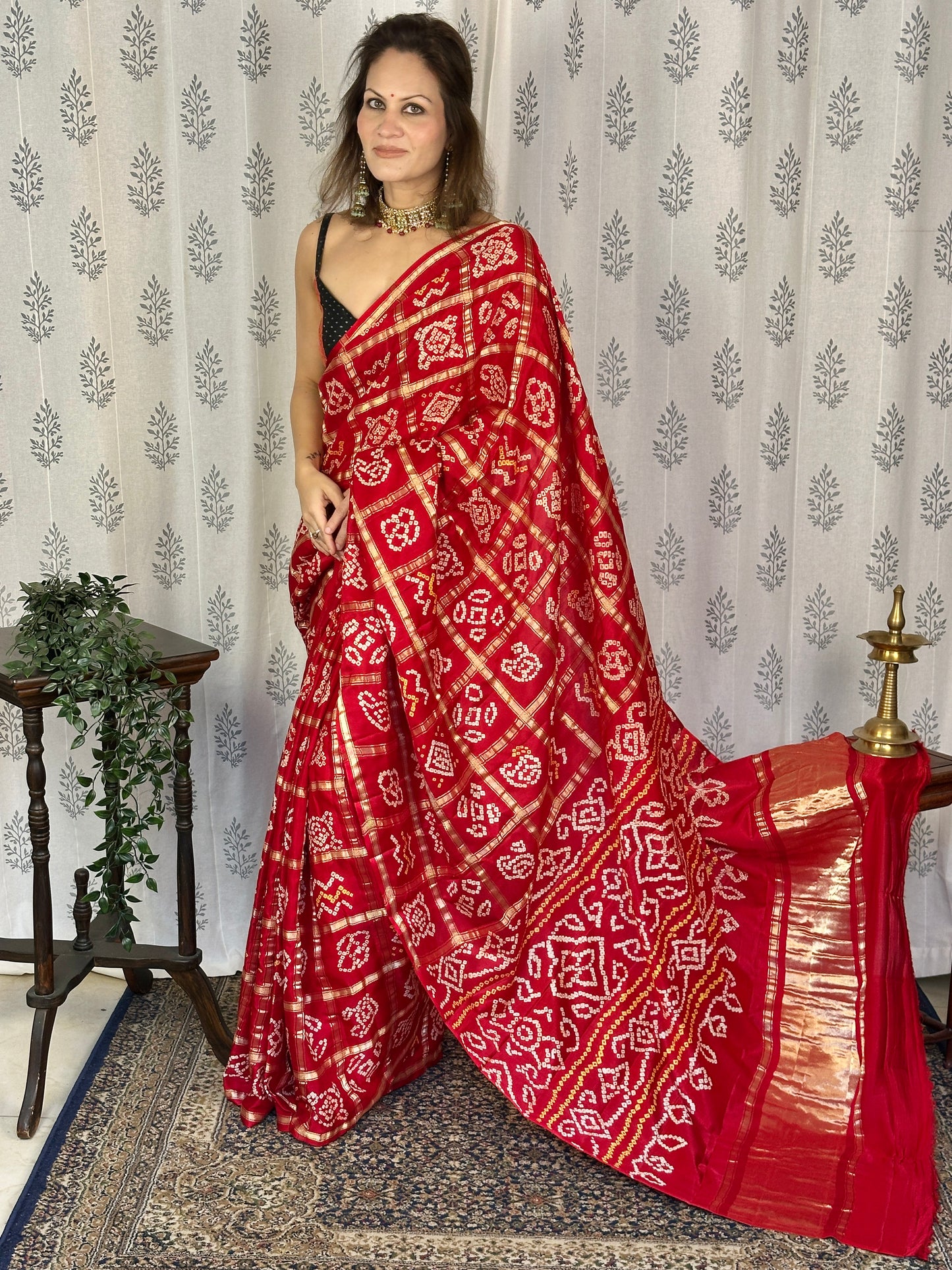 Red Pure Gajji Silk Gharchola Saree