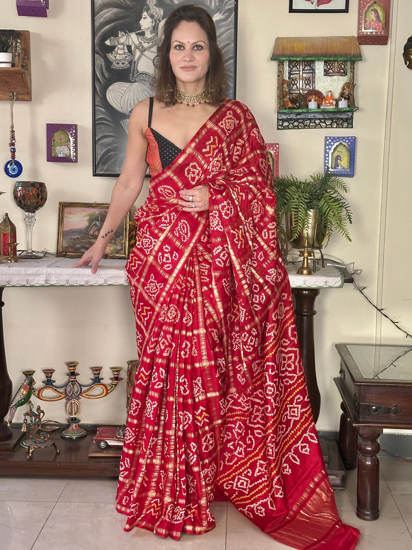 Red Pure Gajji Silk Gharchola Saree