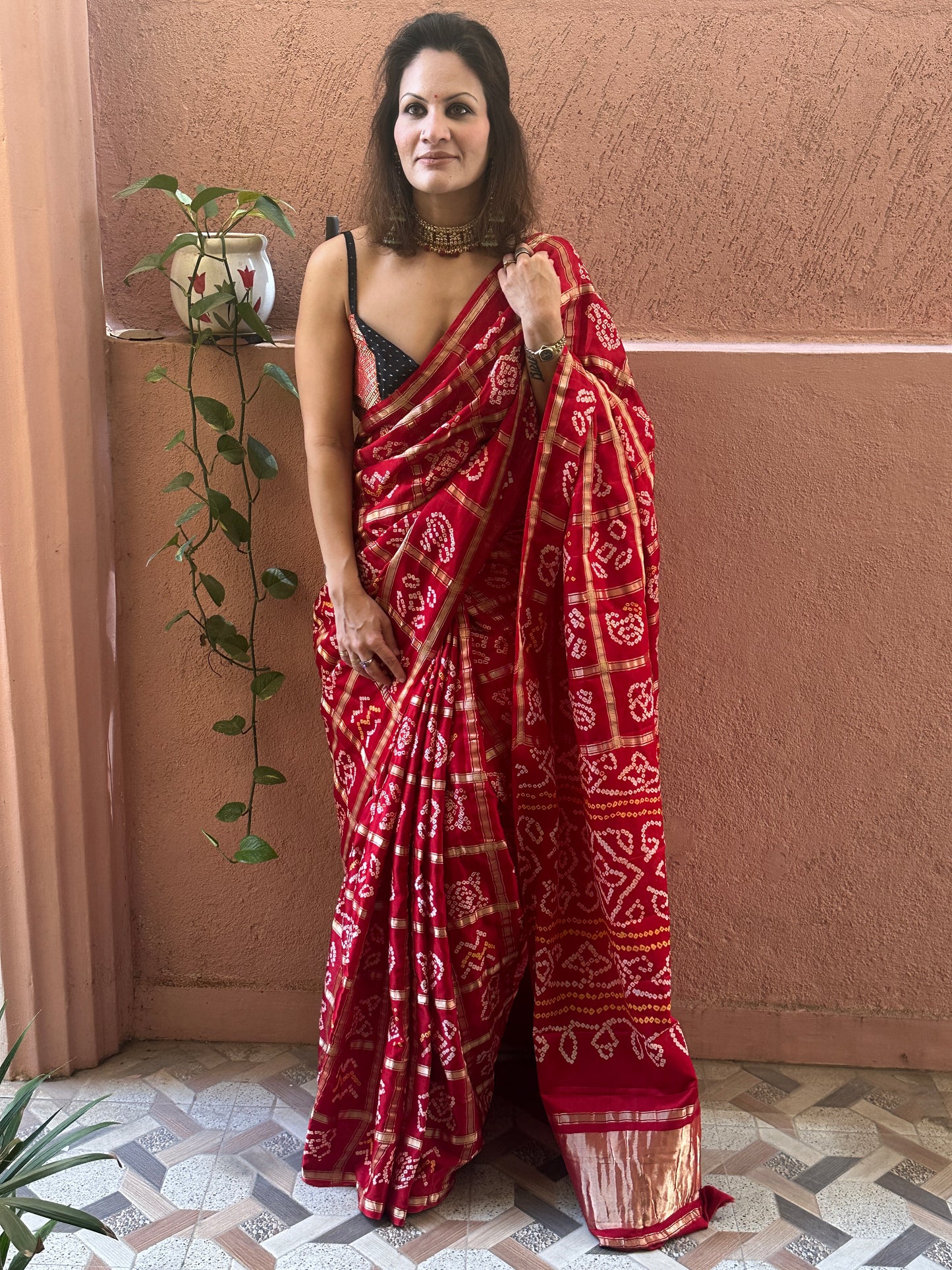 Red Pure Gajji Silk Gharchola Saree