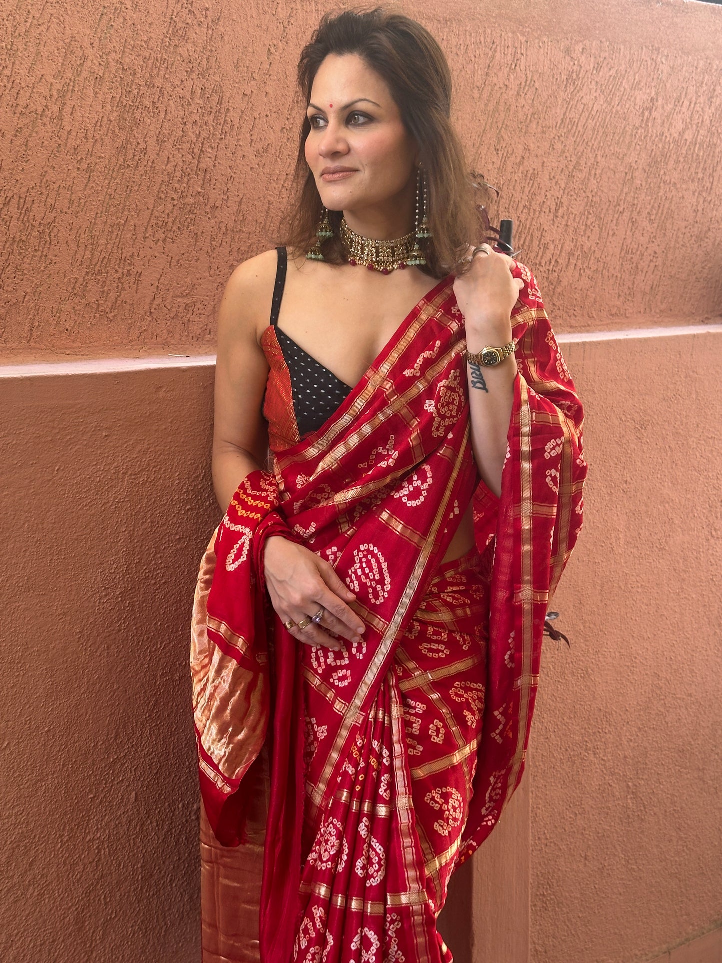 Red Pure Gajji Silk Gharchola Saree