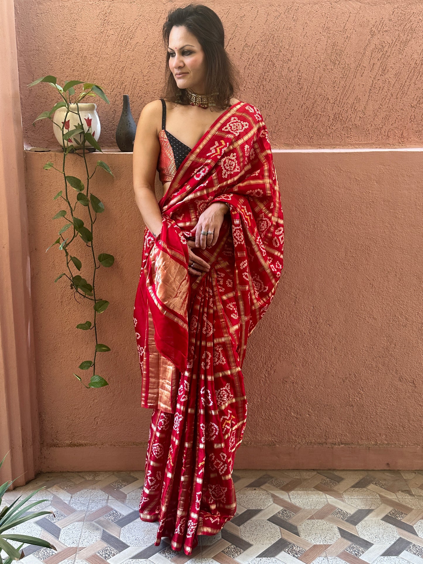 Red Pure Gajji Silk Gharchola Saree