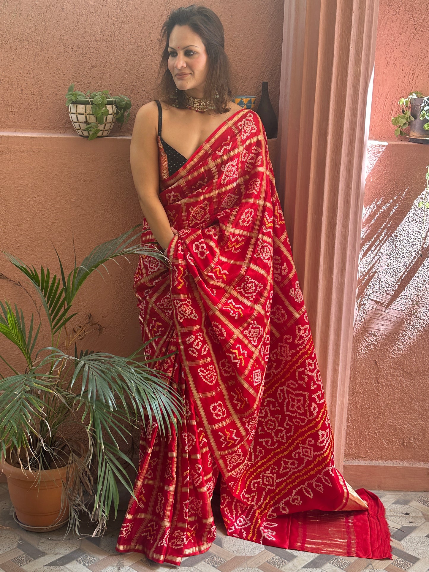 Red Pure Gajji Silk Gharchola Saree