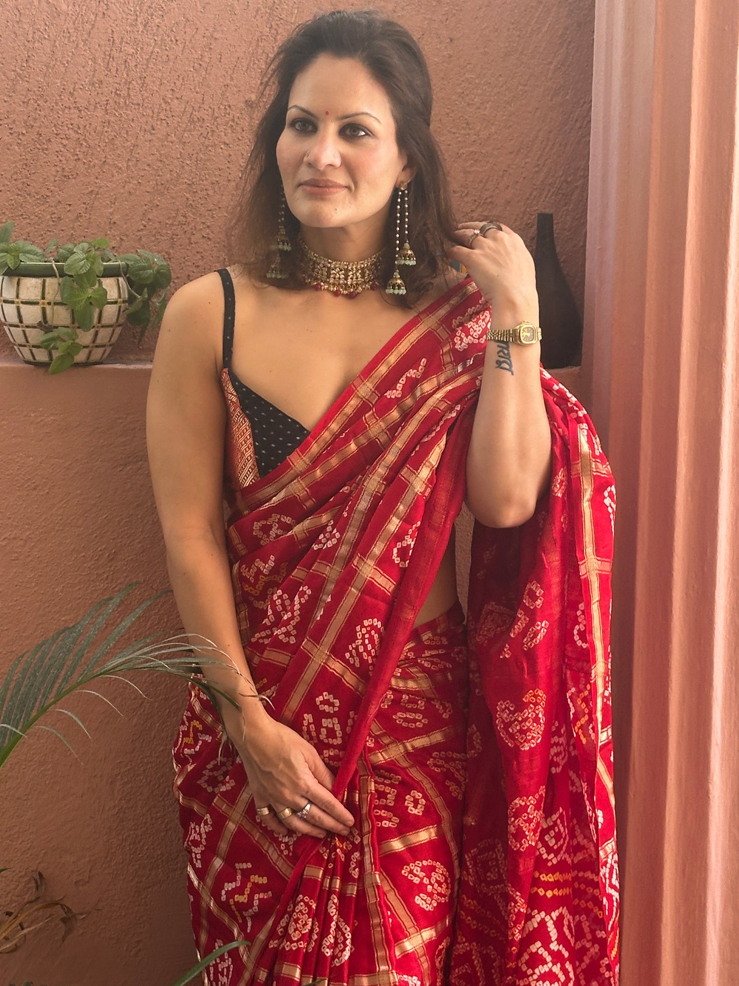 Red Pure Gajji Silk Gharchola Saree
