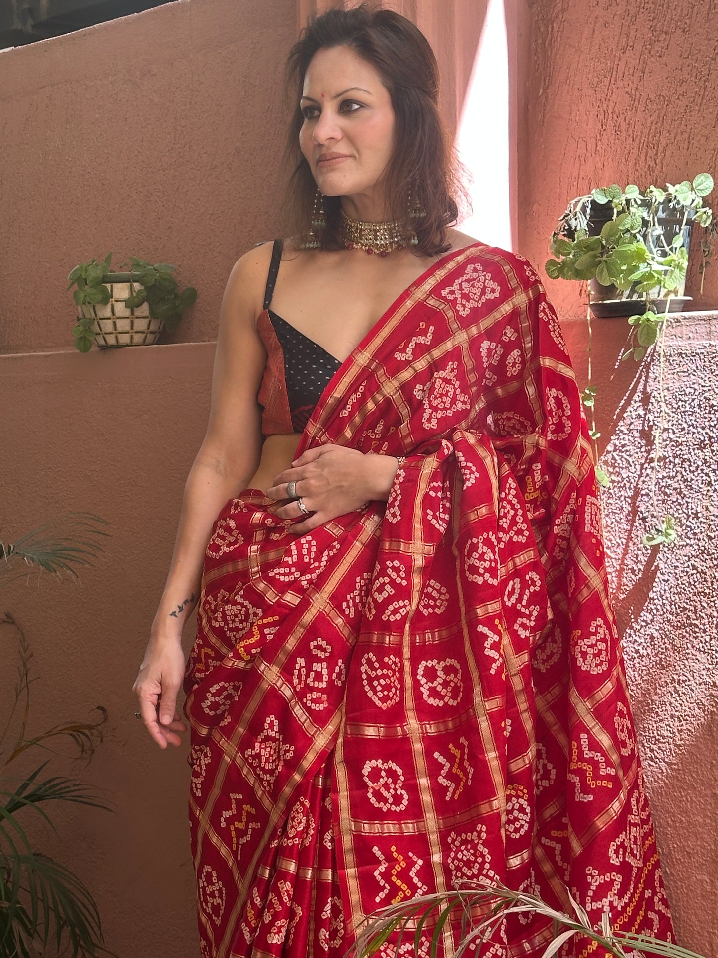 Red Pure Gajji Silk Gharchola Saree