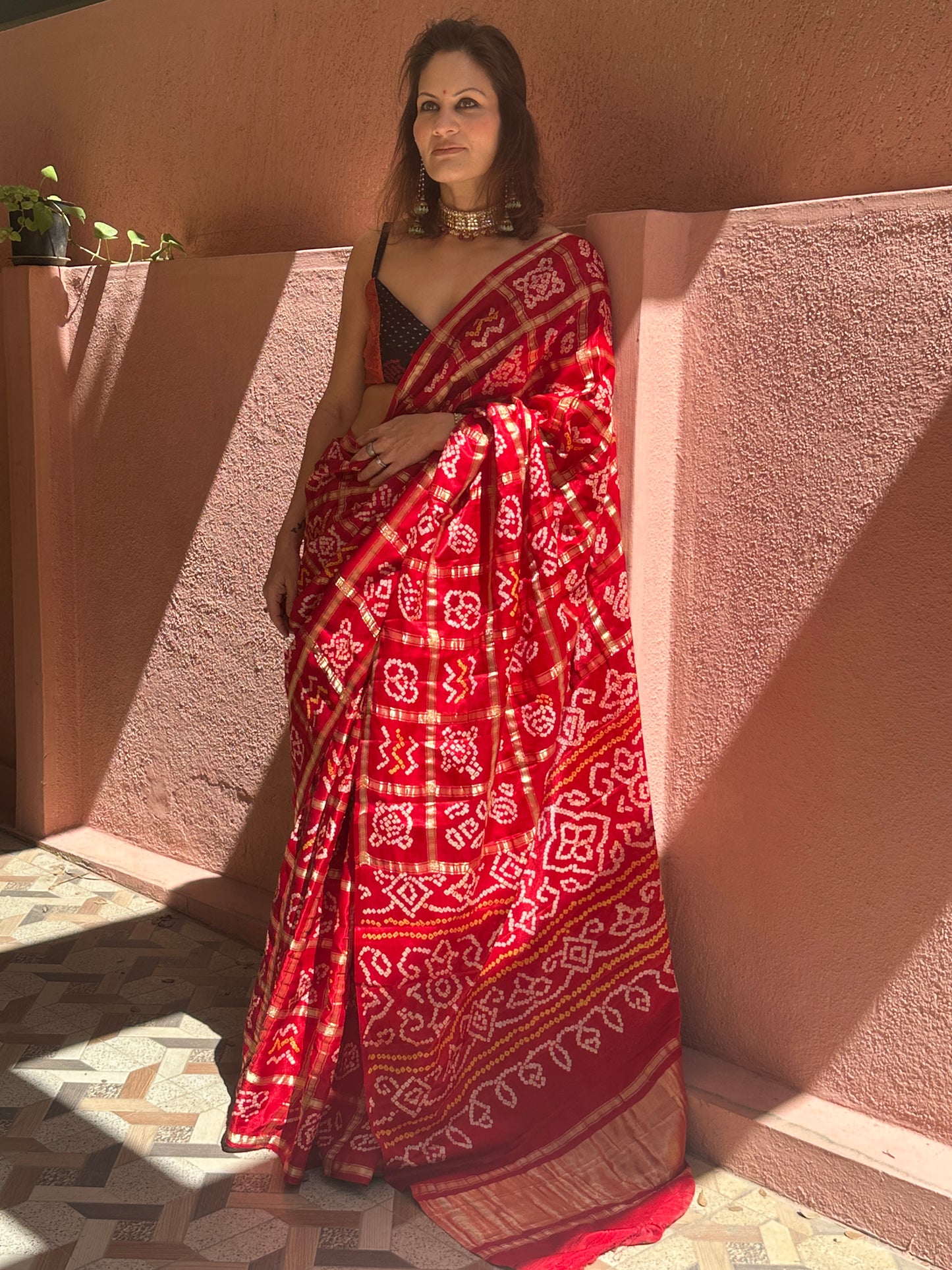 Red Pure Gajji Silk Gharchola Saree