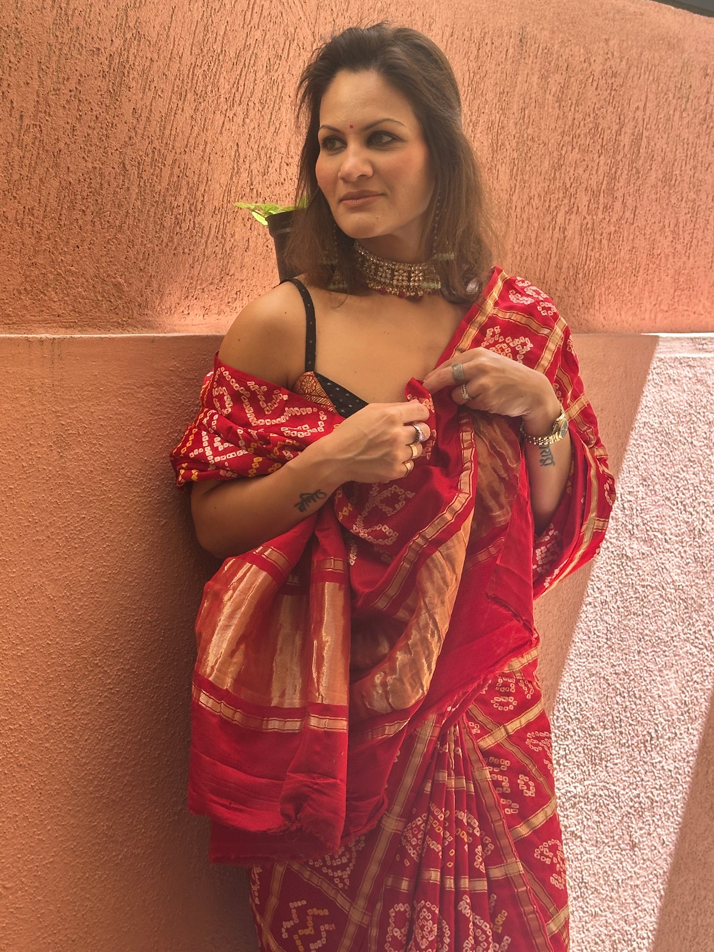 Red Pure Gajji Silk Gharchola Saree