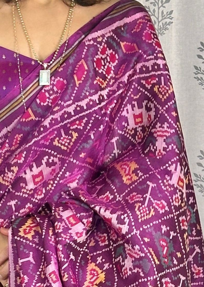 Purple Handwoven Pure Mulberry Silk Patola Saree