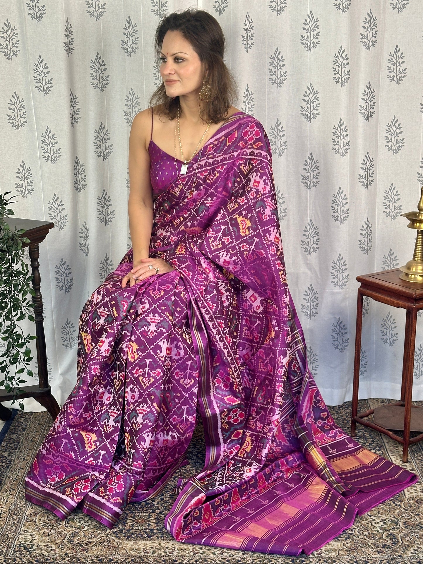 Purple Handwoven Pure Mulberry Silk Patola Saree