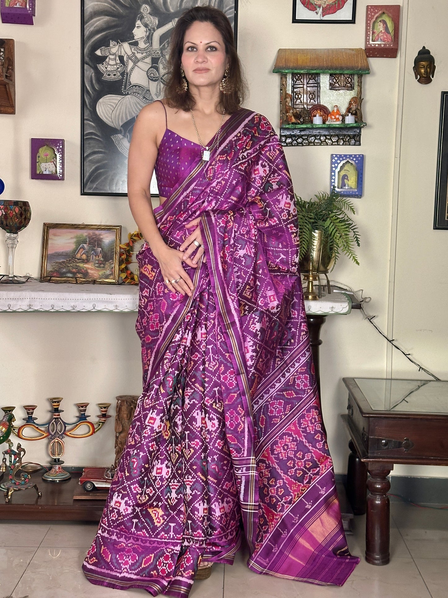 Purple Handwoven Pure Mulberry Silk Patola Saree