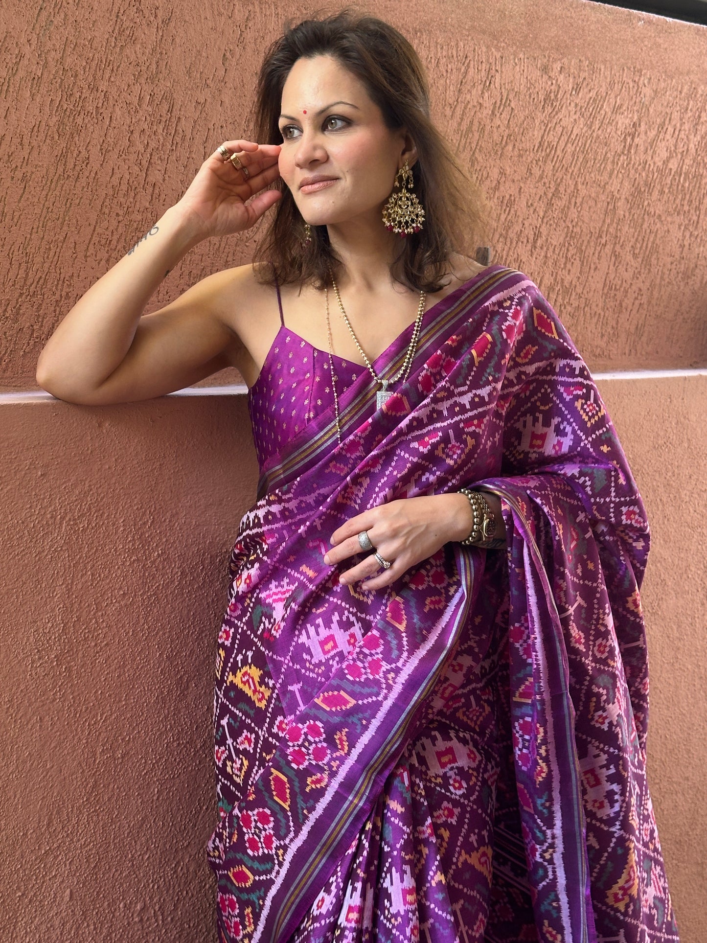 Purple Handwoven Pure Mulberry Silk Patola Saree