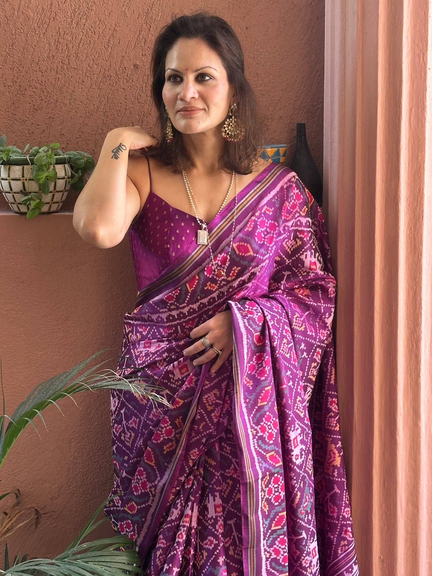 Purple Handwoven Pure Mulberry Silk Patola Saree