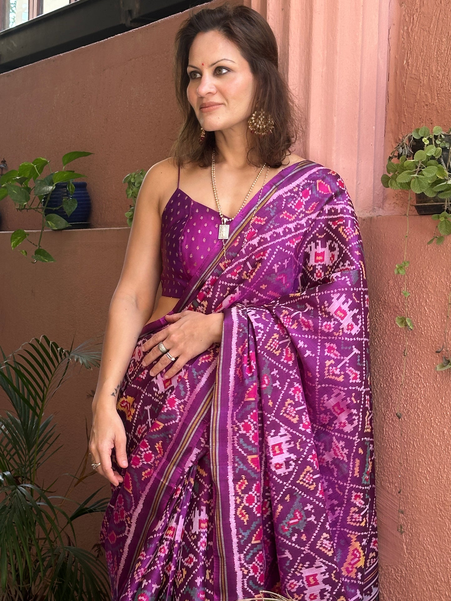 Purple Handwoven Pure Mulberry Silk Patola Saree