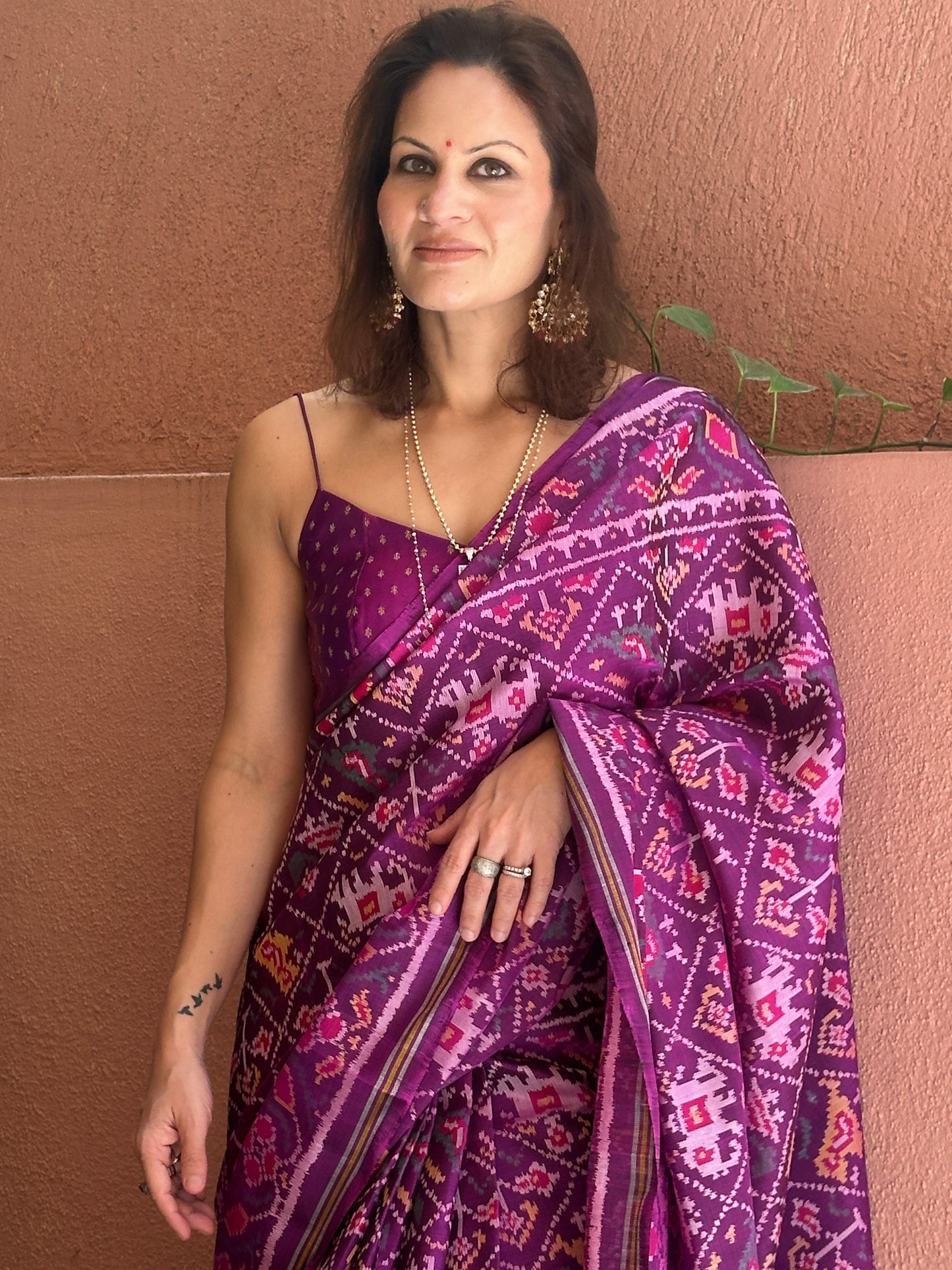 Purple Handwoven Pure Mulberry Silk Patola Saree