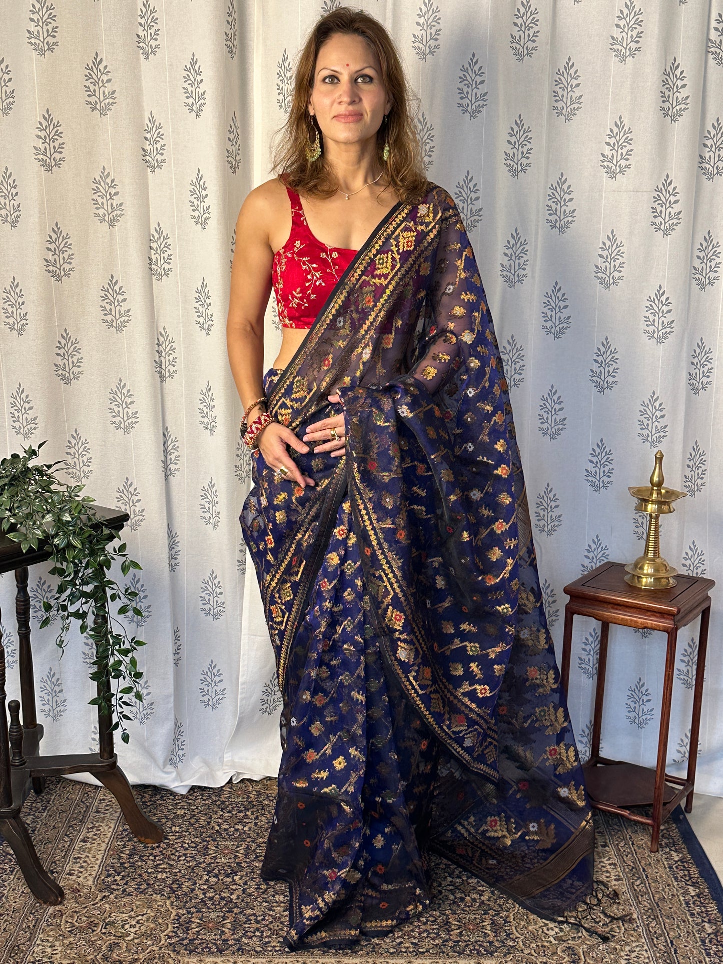 Blue Pure Muslin Silk Handloom Jamdani Saree
