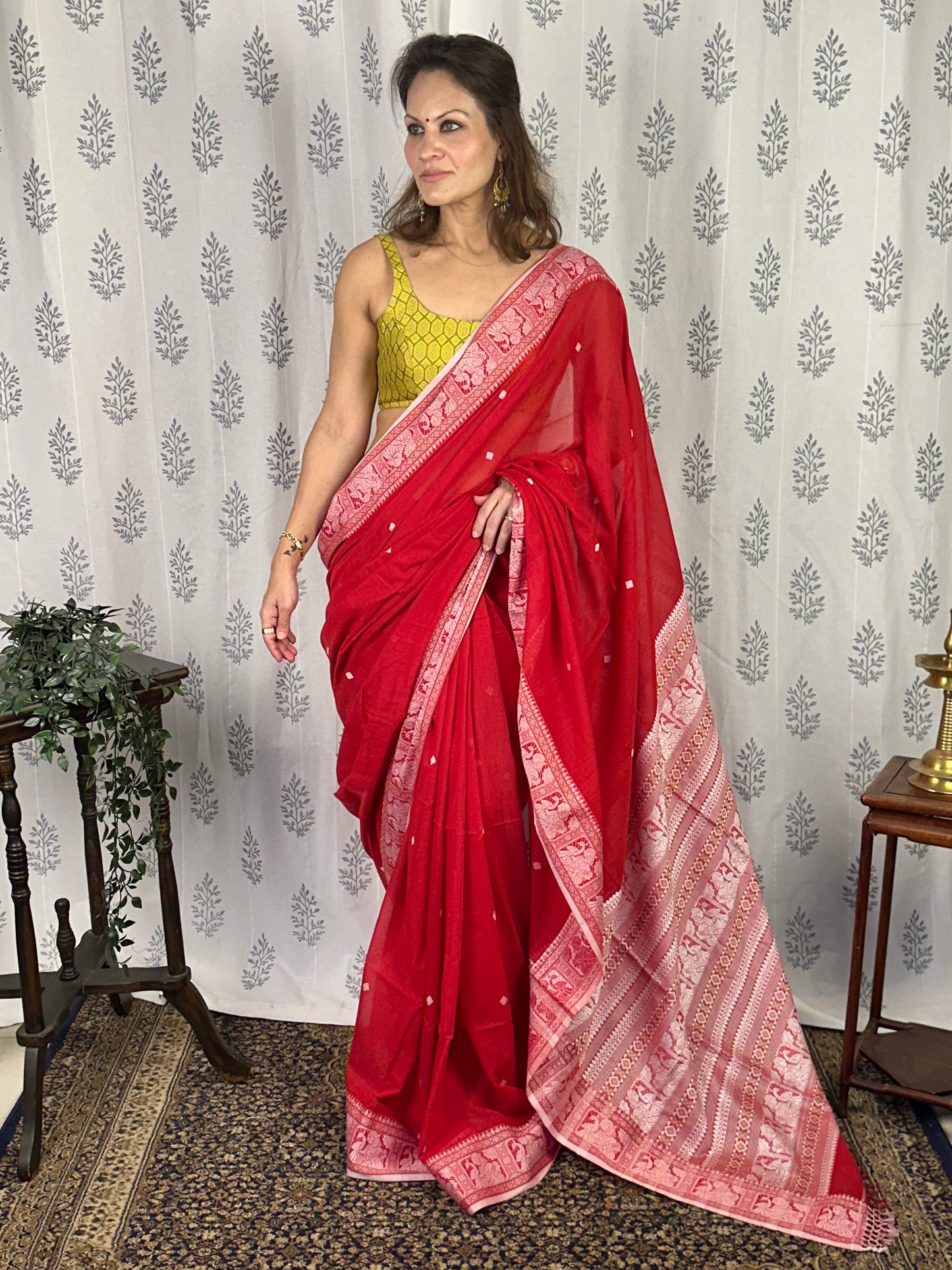Red Pure Cotton Baluchari Saree with Silver Weaving