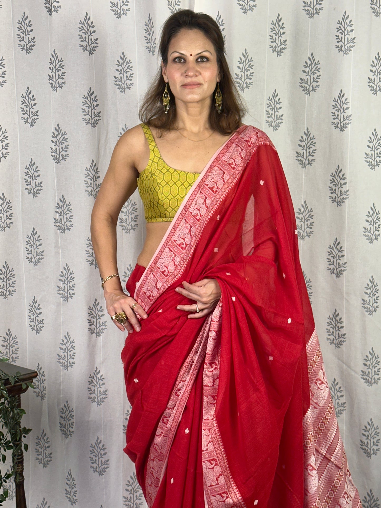 Red Pure Cotton Baluchari Saree with Silver Weaving