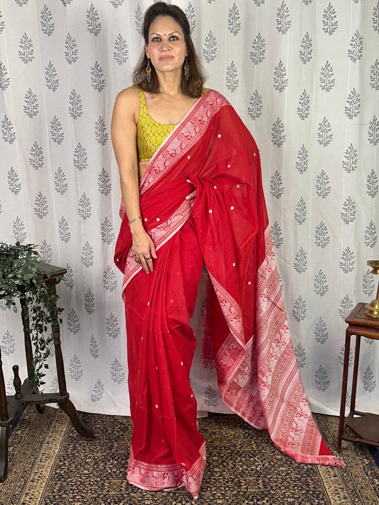 Red Pure Cotton Baluchari Saree with Silver Weaving