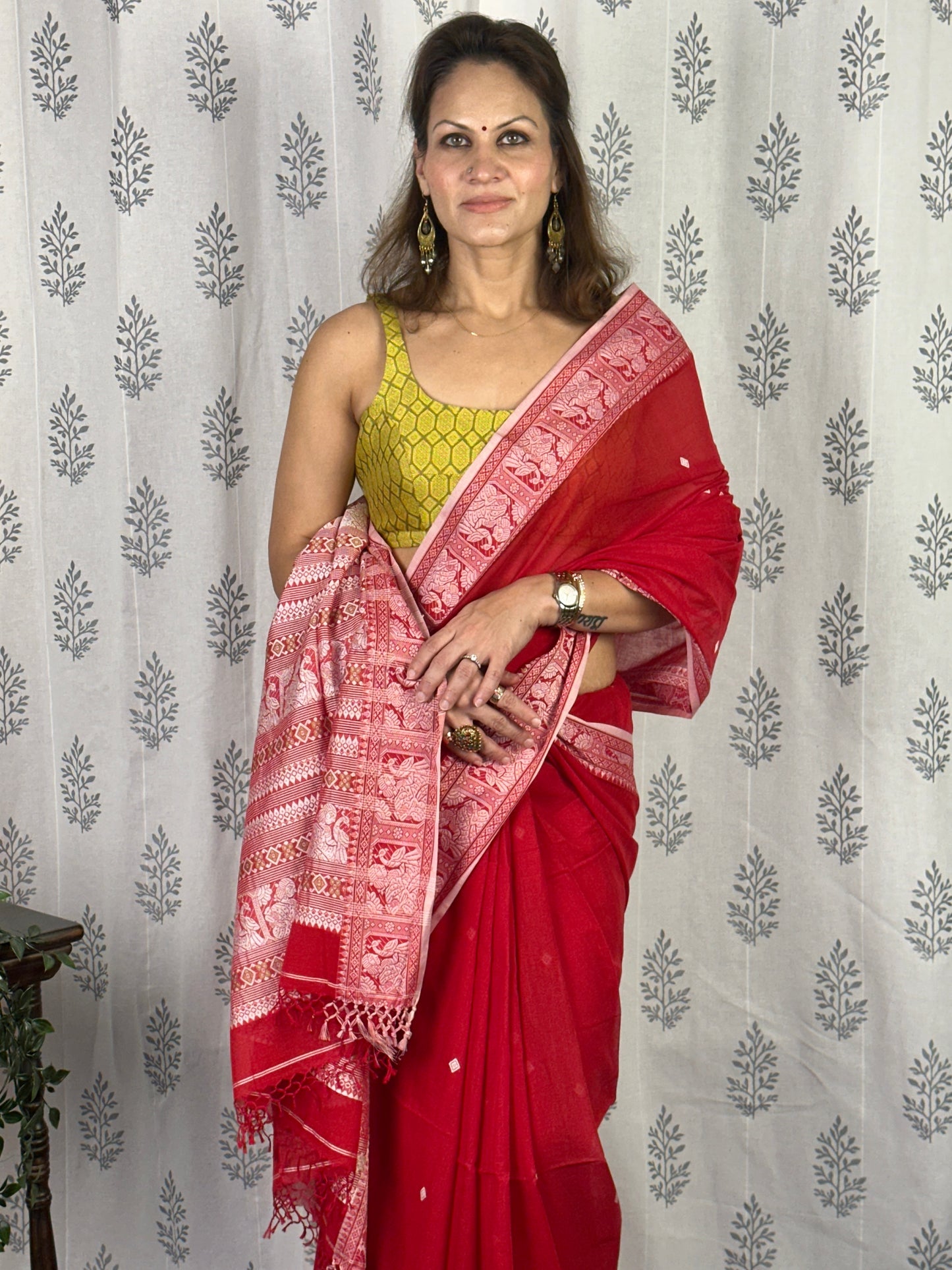 Red Pure Cotton Baluchari Saree with Silver Weaving